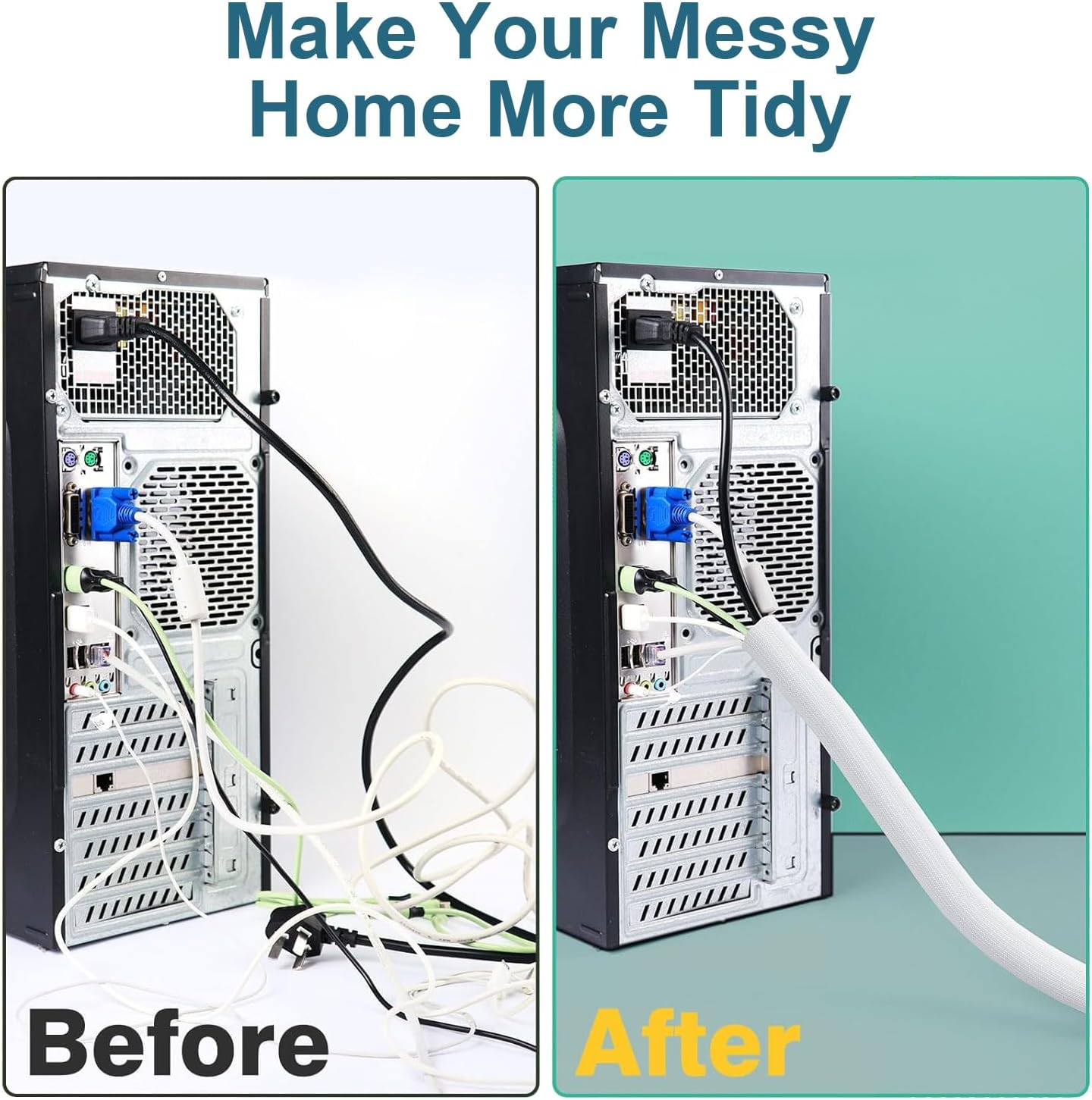 6.6Ft - 1/2 Inch Braided Cable Sleeve, Cord Wrap Cord Protector Tubing for Pets, PC Cable Wrap Wire Loom, Cable Management Sleeve for Tv/Computer/Home Theater/Engine Bay (6.6Ft-1/2In-White)