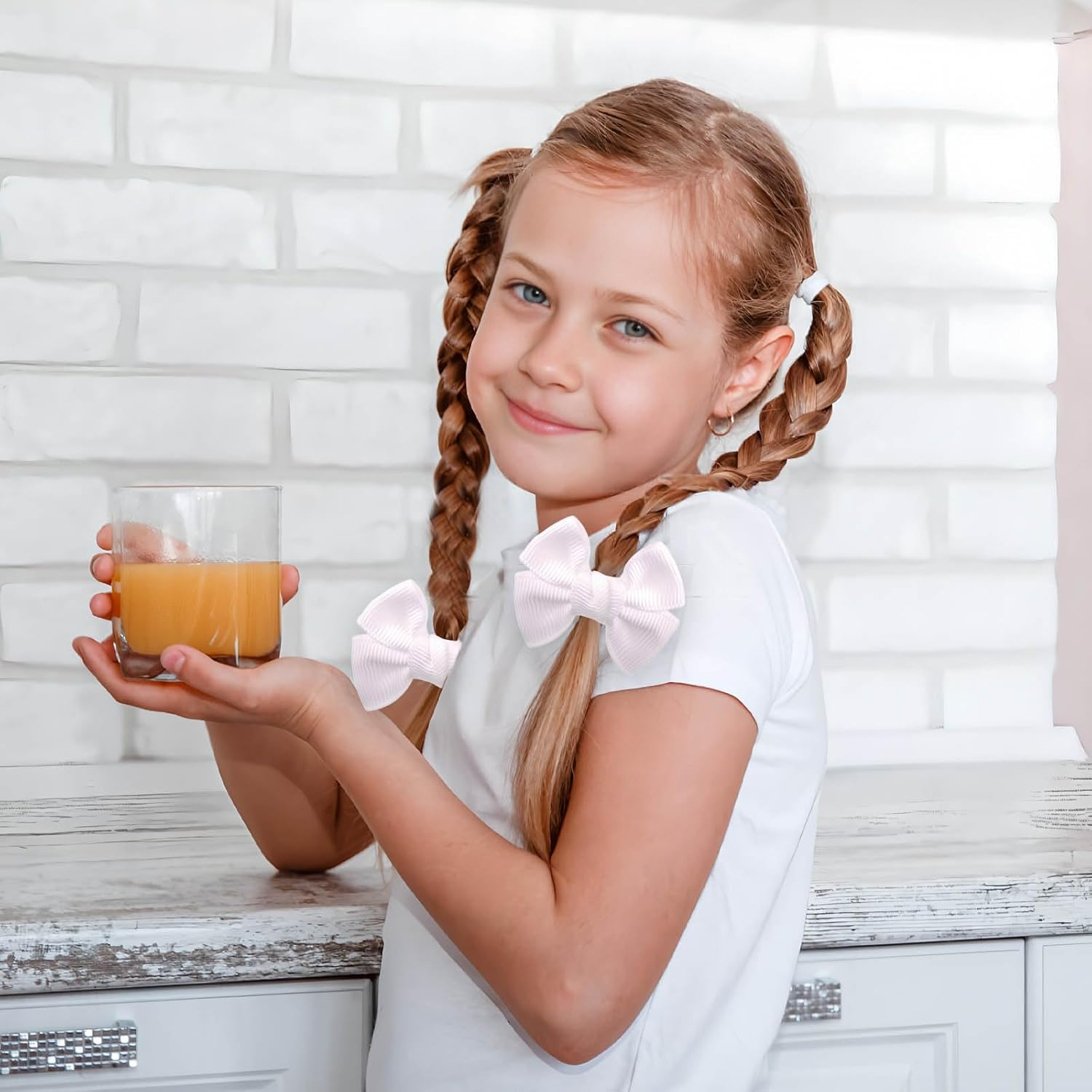 20 Pcs White Hair Accessories, White Hair Bow, Whites Bows for Hair, Girls Bobbles Bows School Bands, Elastics Hair Bands for Girls (White) - Deep Blue image number 5