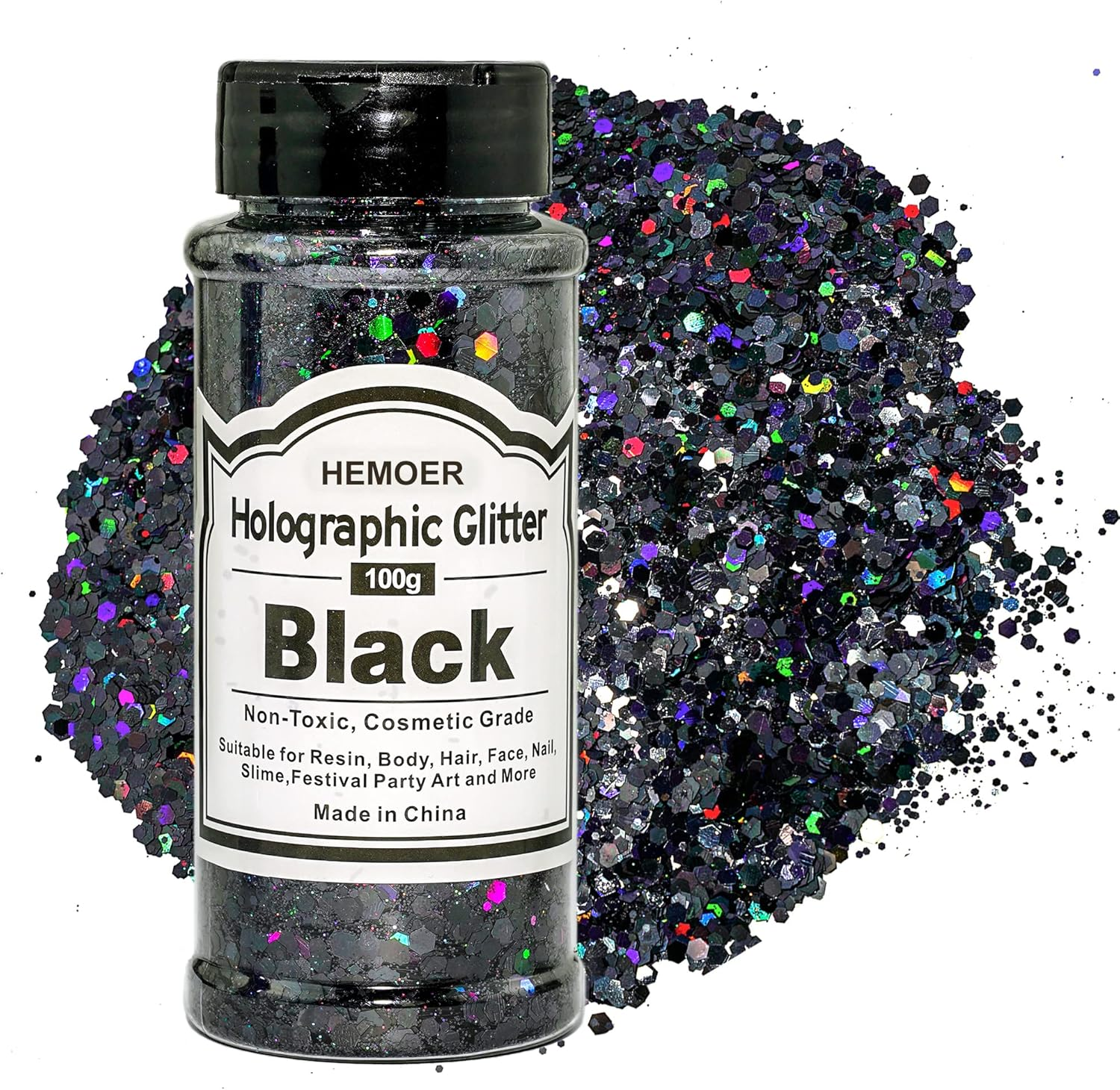 HEMOER Holographic Chunky Glitter, Orange 100 G Chunky Sequins Glitter, Craft Glitter for Resin, Face, Nail, Body, Crafts, Slime Festival Party Art, Glitter Powder for Nails Glitter