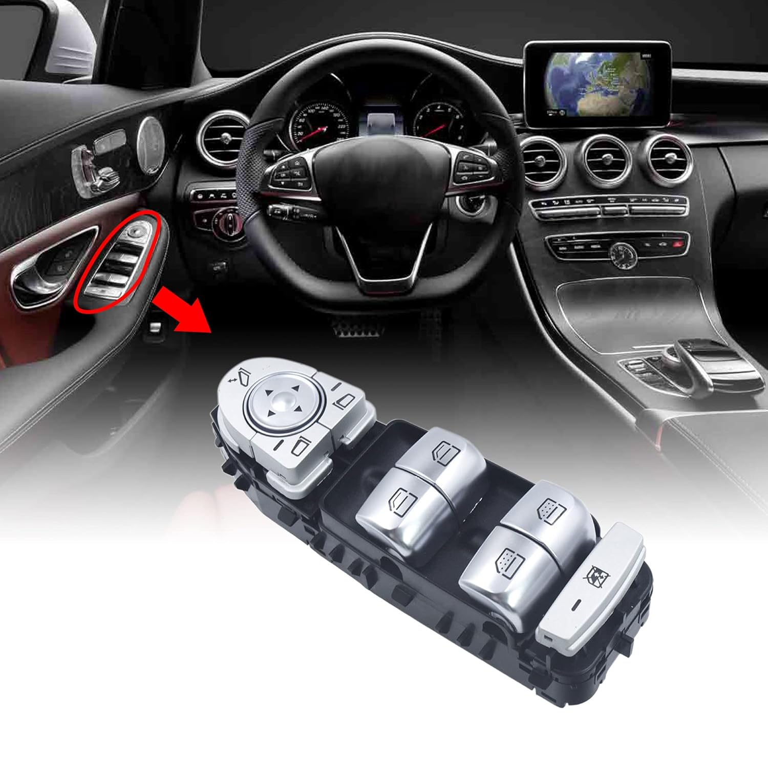 Power Window Switch Button Compatible with Mercedes-Benz C180 C200 C220 C250 C300 C400 2013 2014 2015 2016 2017 2018 2019 2020 GLC200 GLC220 GLC250 GLC260 GLC300 GLC350 GLC 400 W205 X253 C253 Black image number 3