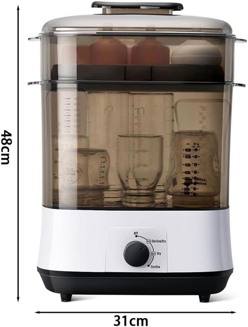 Bottle Sterilizer and Dryer, 2 Layers Compact Electric Steam Baby Bottle Steriliser Dryer, Removes 99.9% of Bacteria, Perfect for Baby Bottles, Pacifiers, Pump Parts