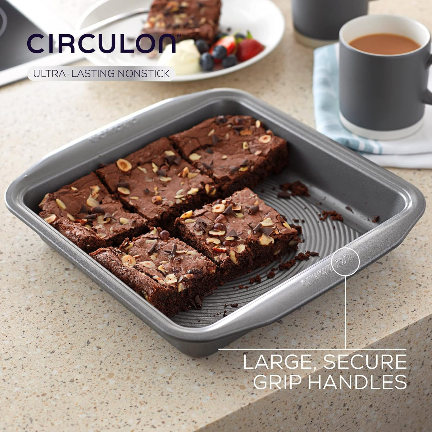 Circulon Momentum Deep Baking Trays Set of 2 - Non Stick Roasting Tins, Durable Dishwasher Safe Bakeware, 39 X 25.5Cm & 25.5Cm Square, Grey image number 1