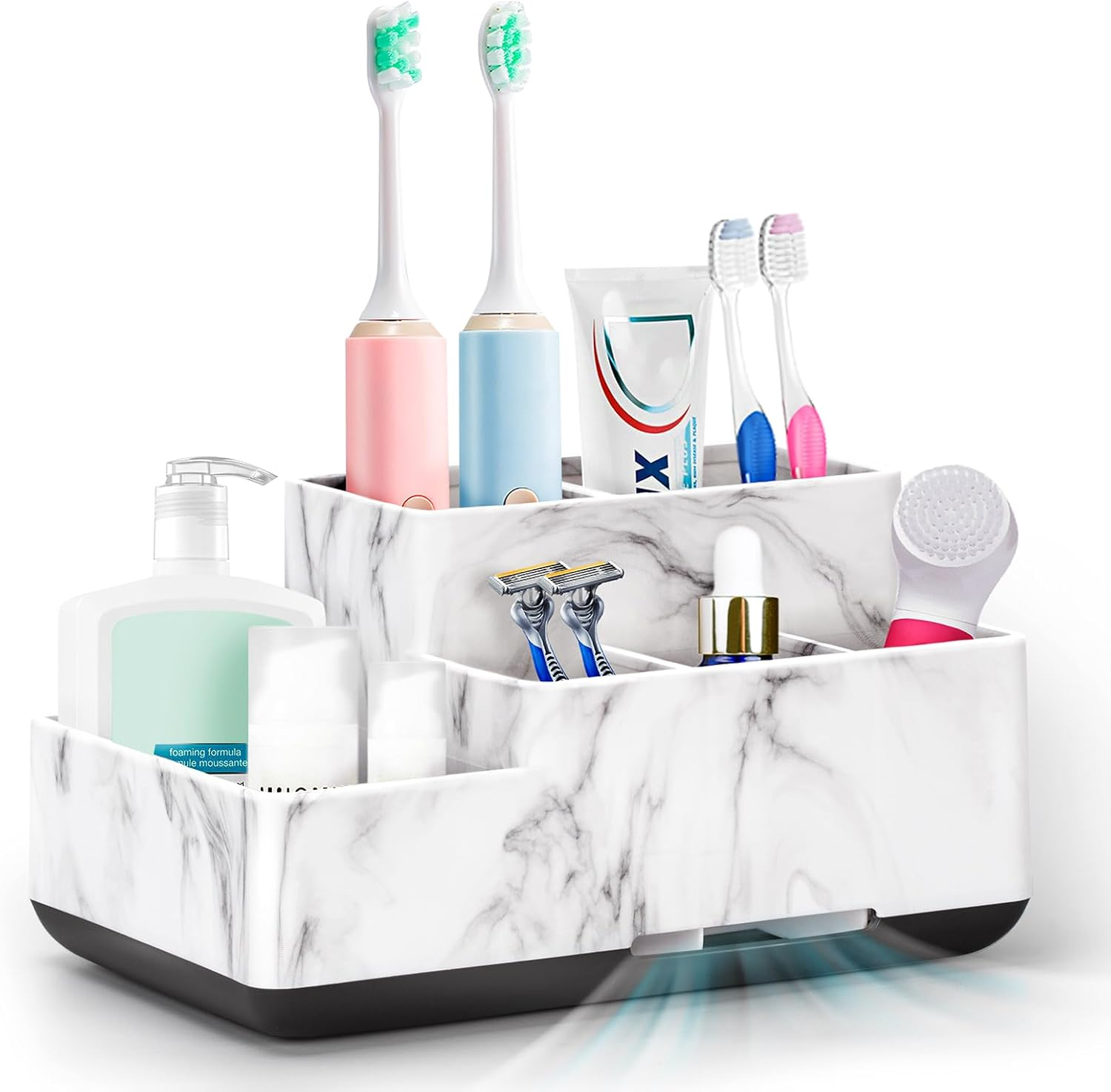 Toothbrush Holder with Anti-Slip,Bathroom Organizer Countertop Detachable for Easy Cleaning, Multifunctional Storage,Bathroom Caddy for Toothpaste (White)