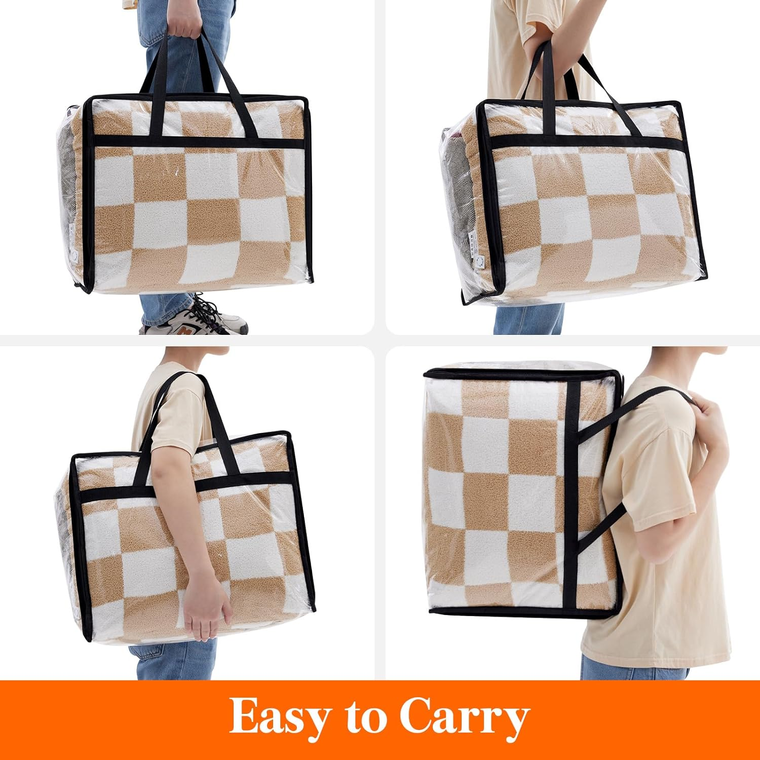 Lifewit 4 Pack Clear Plastic Storage Bags, 40L Foldable Clothes Storage Boxes Wardrobe Organizer Moving Bags with Reinforced Handle for Loft Wardrobe for Bedding Clothes Blanket Duvet image number 3