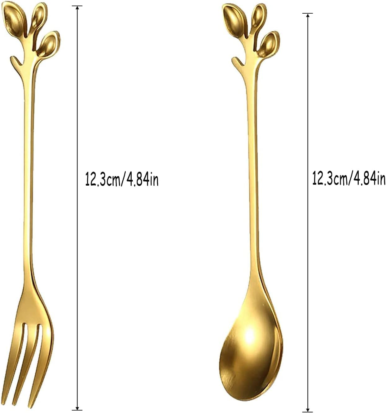 12Pcs Gold Leaf Coffee Spoon, Betterjonny Spoons and Fork Fruit Forks Stainless Steel Mini Creative Tableware for Sugar Cake Ice Cream Tea Stirring Tea image number 5