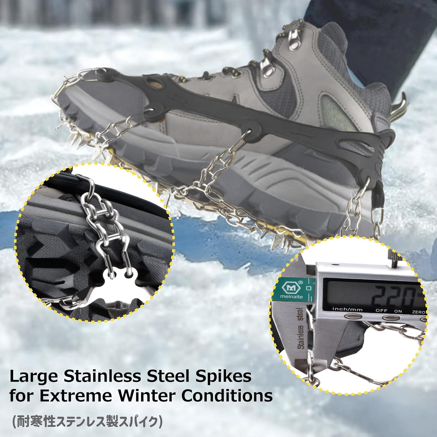 Azarxis Crampons Ice Traction Cleats Snow Grips for Boots Shoes with anti Slip 24 Stainless Steel Spikes for Walking Climbing Hiking for Men Women Kids image number 6