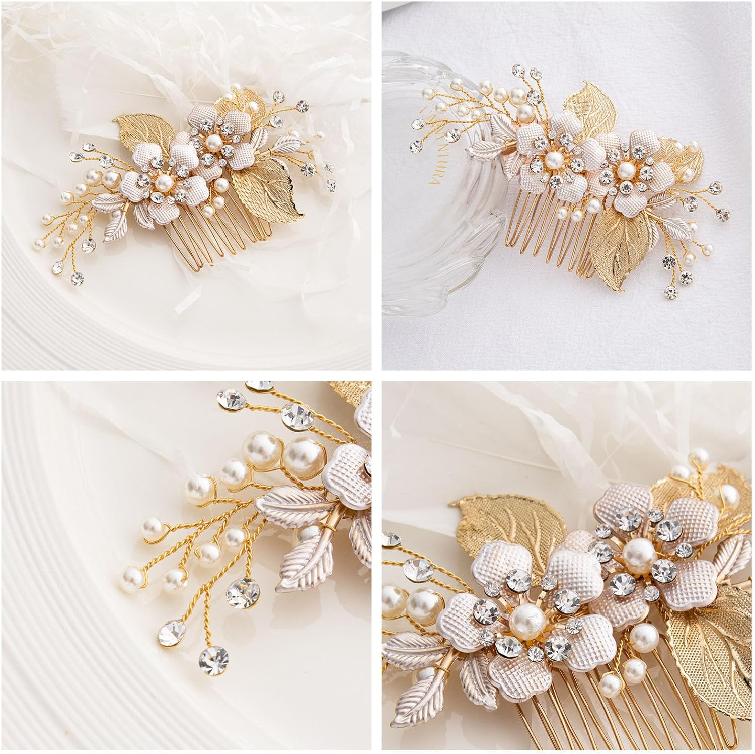 Dinghaole Gold Wedding Hair Clip, Crystal Pearl Hair Pins Accessories, for Women Girls Brides Bridesmaid Hair Pieces Comb Proposal Prom Birthday Party Accessories Decorative image number 4