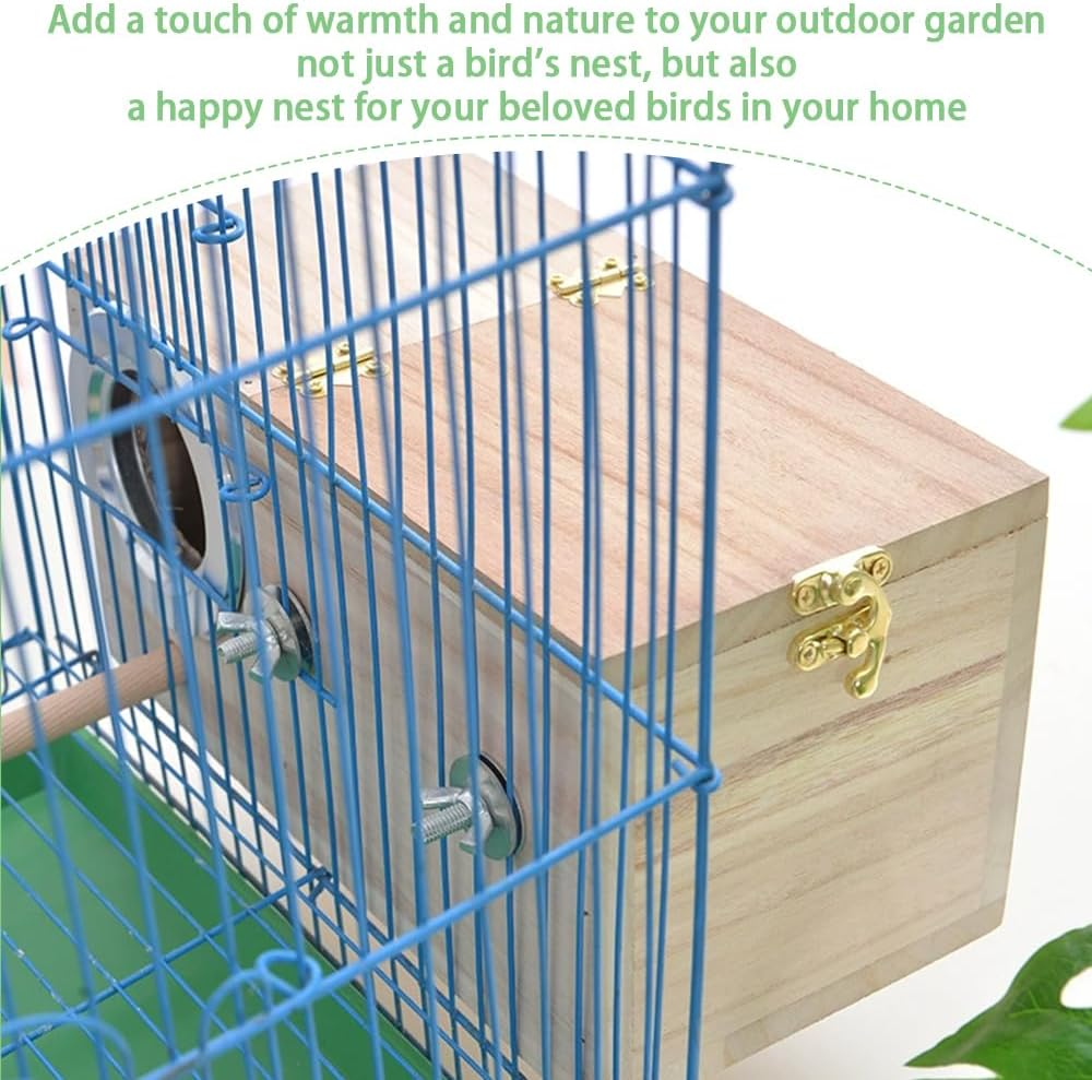 Natural Wood Parakeet Nesting Box Bird Breeding House with Detachable Wooden Board for Lovebirds, Cockatiels, Budgies, Conures | Mating & Hatching Cage