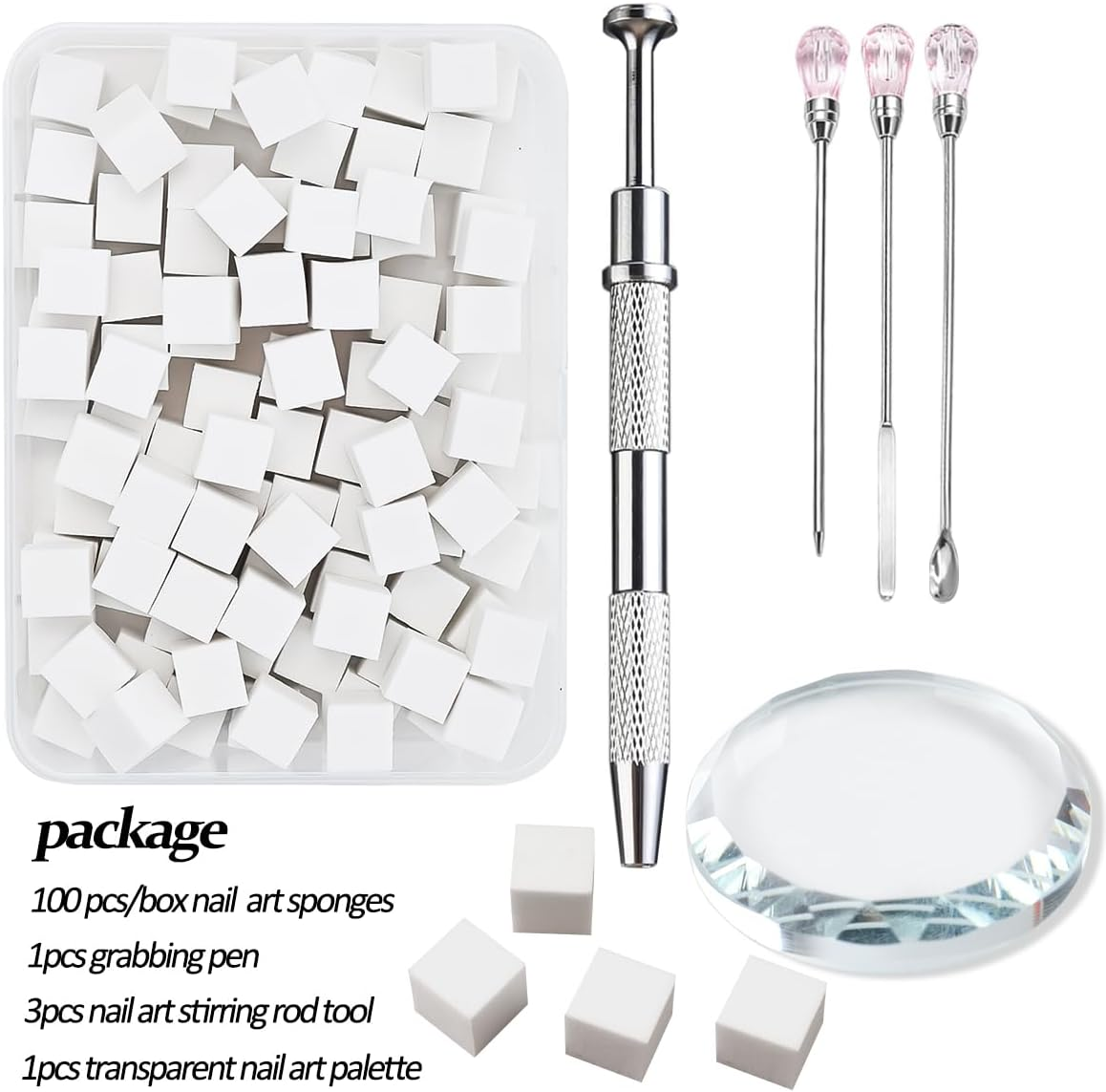 SUTOZMIWE Nail Art Sponge with 100Pcs/Box, Soft Sponges Pen Holder, Gradient Effect Gel Painting Brush, round Glass Palette, Stick Mixing Blooming Nails, Aura Nail, S image number 5