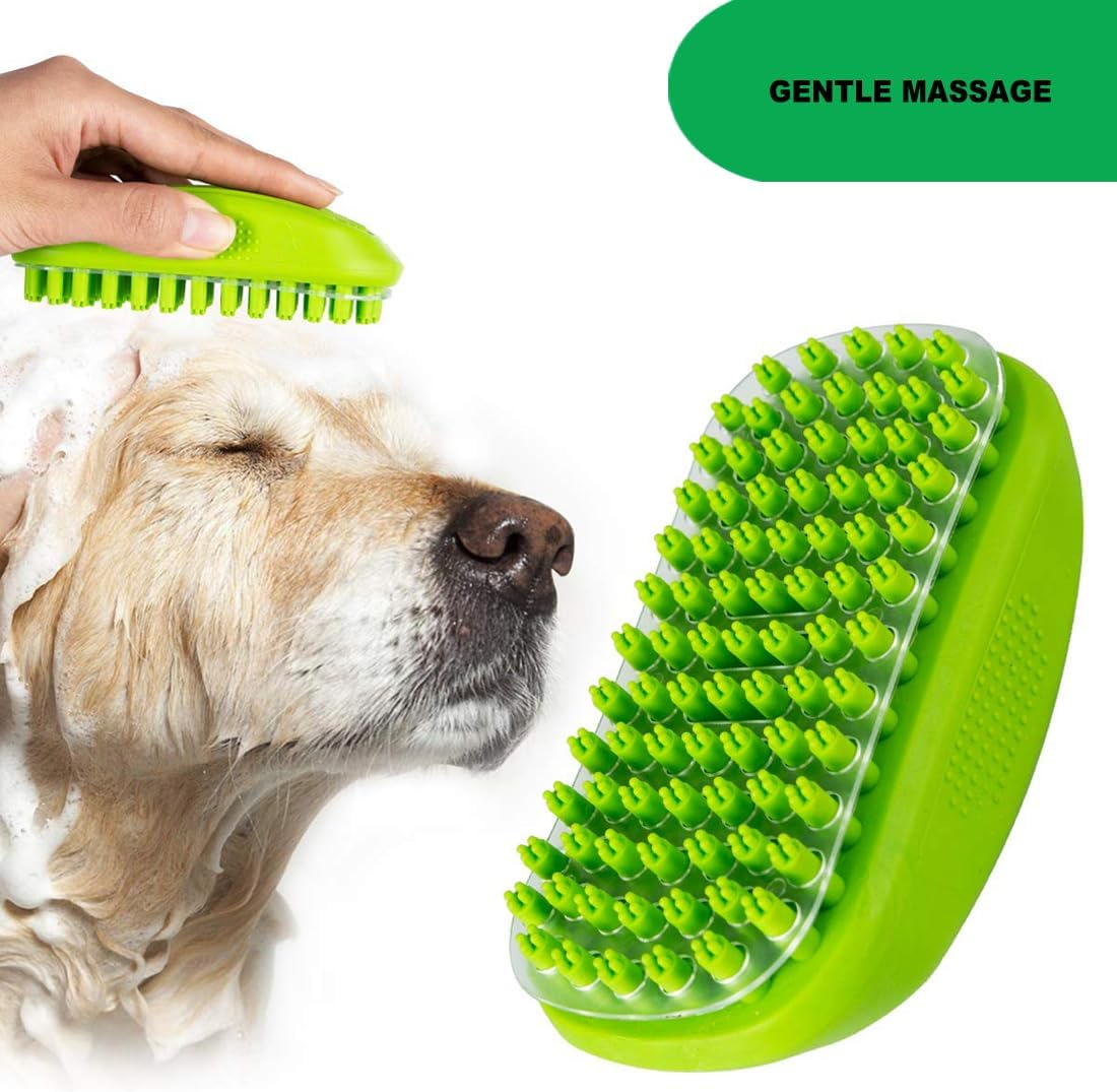 Metopets Dog Bath Brush, Multi-Functional Pet Grooming Brush with Rubber Bristles for Deshedding, Massaging, and Relaxing