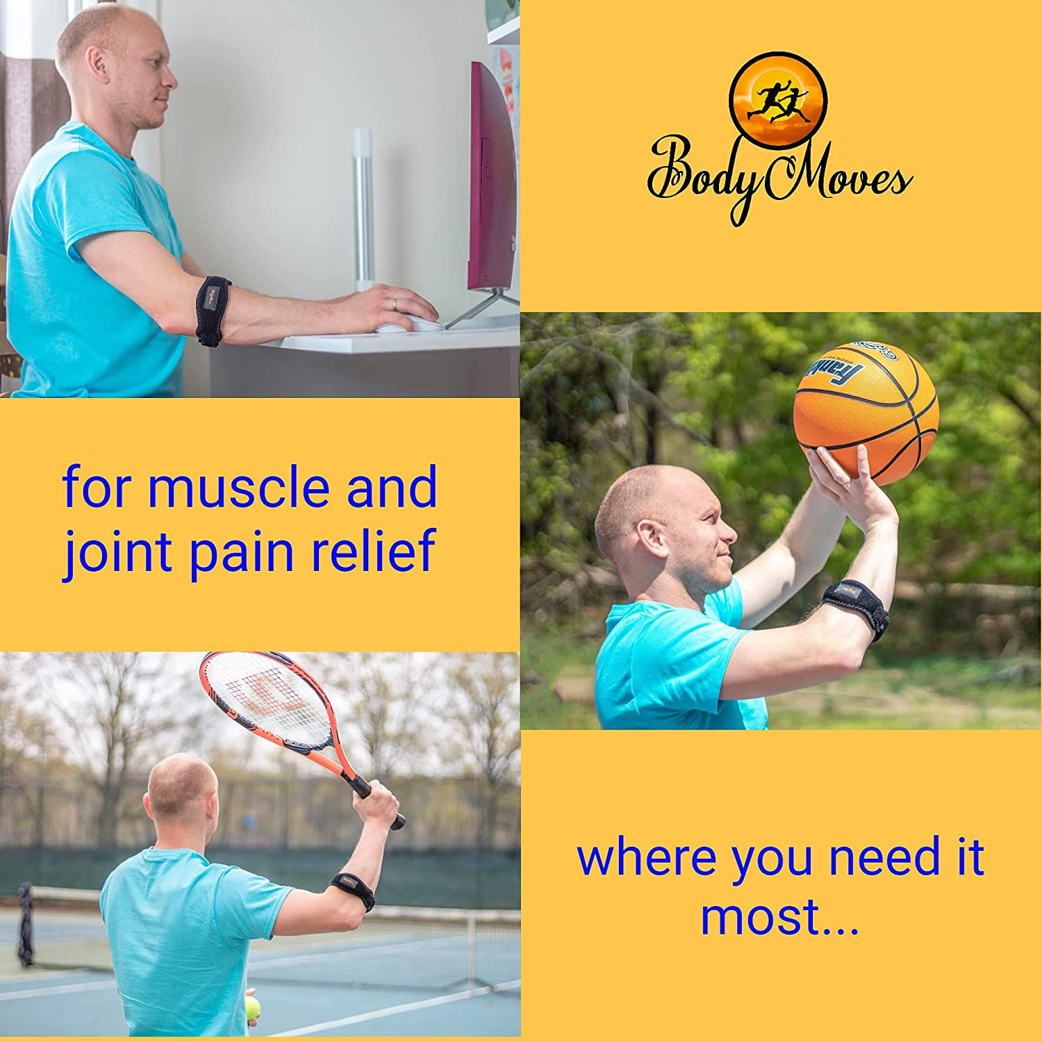 Bodymoves Tennis Elbow Brace (2 Pack) plus Hot and Cold Gel Pack (Active Blue) - Sporty Pink image number 2