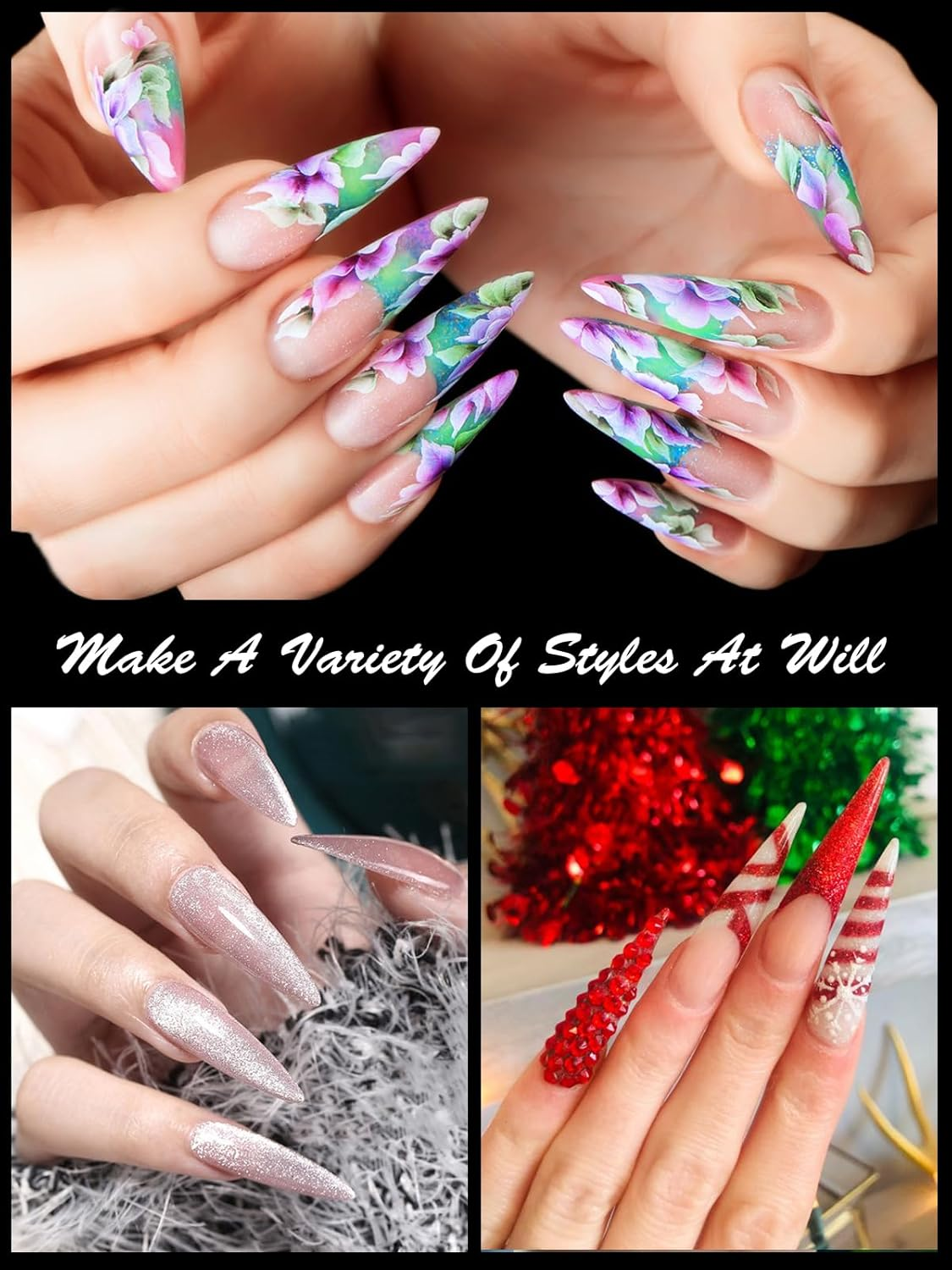 Nail Dual Forms for Poly Nail Gel EBANKU 120Pcs Stiletto Extension Gel Nail Molds Clear Acrylic Nail Tips, Full Cover Reusable Nail Forms for Builder Nail Gel Nail Art Design Salon&Diy image number 2