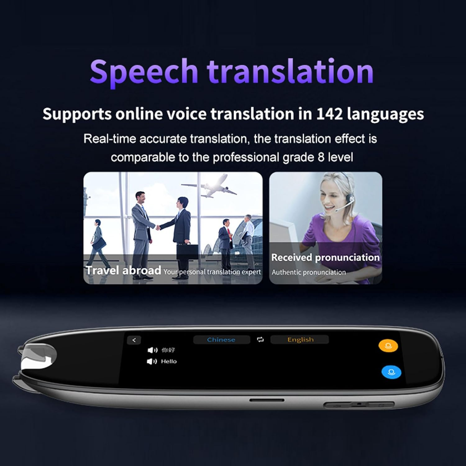 Scan Reading Pen, OCR Translation Pen Scanner, 142 Languages Translator Device with 3.7 Touch Screen, Wifi Reading Pen for Dyslexia, Two-Way Voice Translator Pen for Travel image number 6