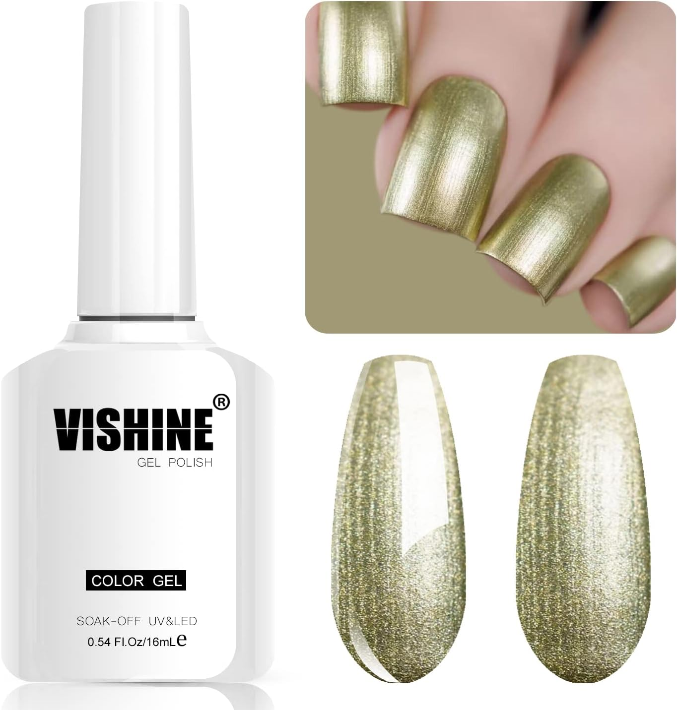 Vishine 16Ml Mirror Metallic Gel Nail Polish, Bright Colorful Gel Polish for Nail Art, Long-Lasting Mirror Effect Gorgeous Reflective Manicure Nail,Golden M173 image number 4