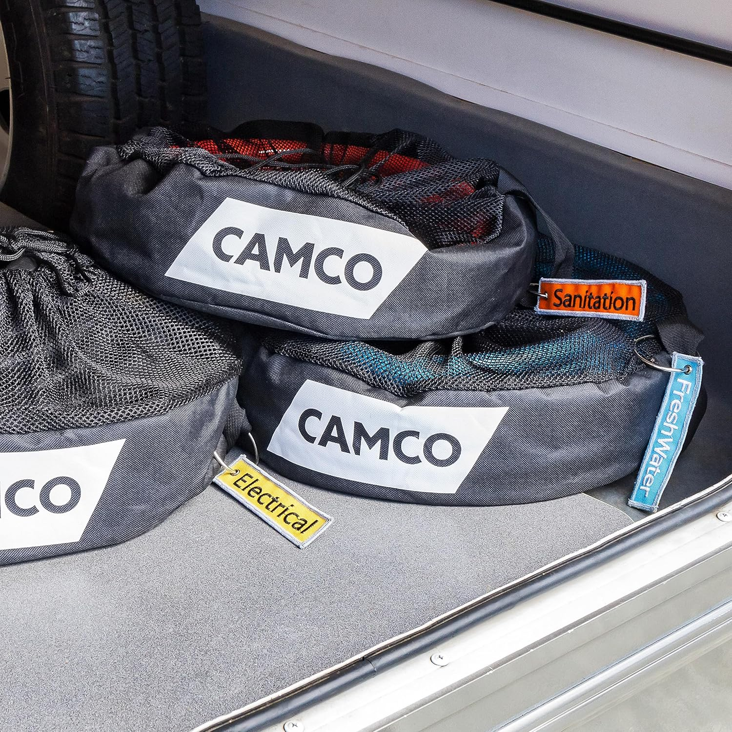 Camco RV Equipment Storage Utility Bag with Identification Tags for Organization-Conveniently Stores Electrical Cords, Fresh Water Sewer Hoses Perfect for Campers and Rvers (53097) image number 2