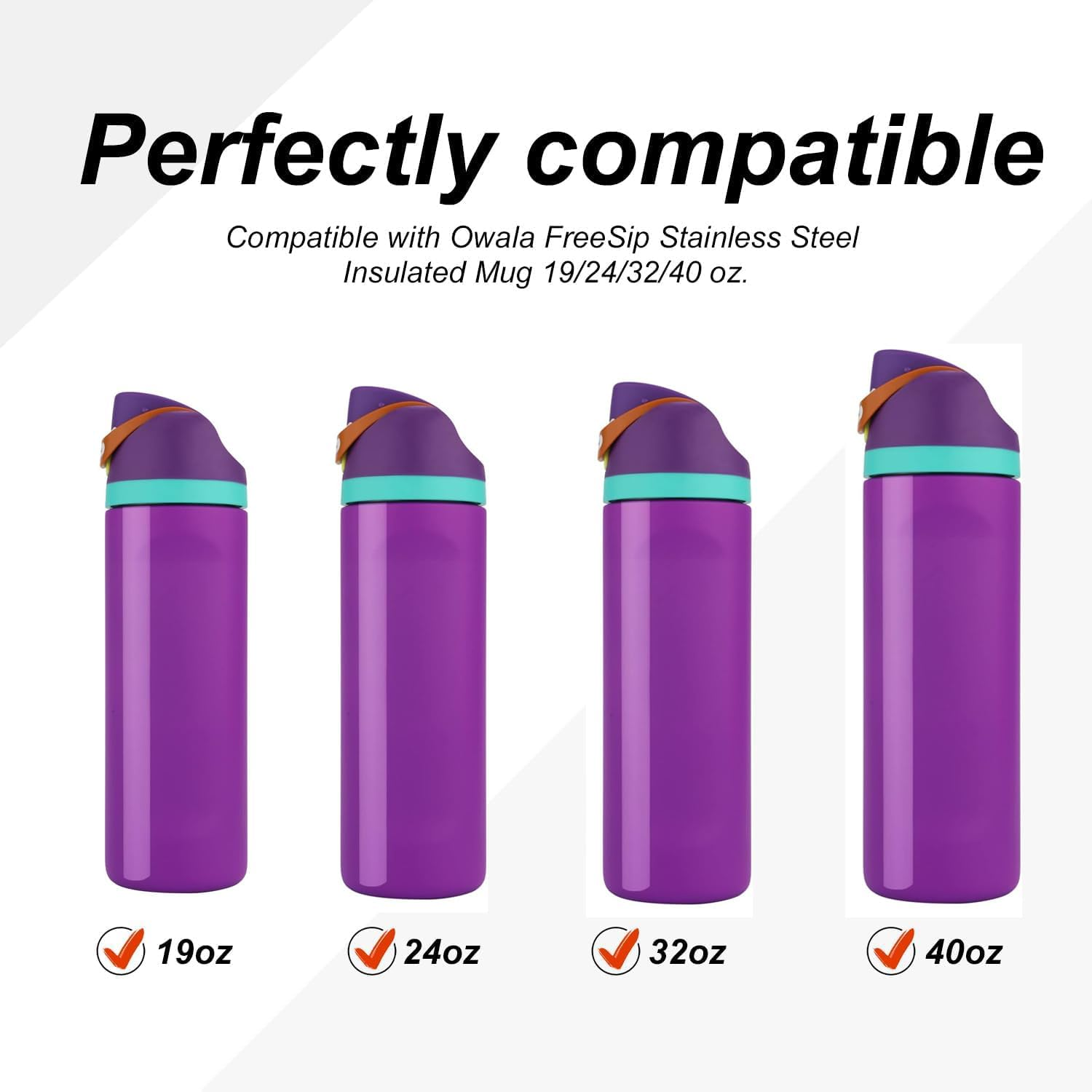 4 Pcs Replacement Stopper Compatible with Owala Freesip, Water Bottle Top Lid Replacement Parts for Owala 19/24/32/40 Oz Bpa-Free Seal Bottle Cap Mouth Gasket Silicone Plug Accessories (Orange) image number 2