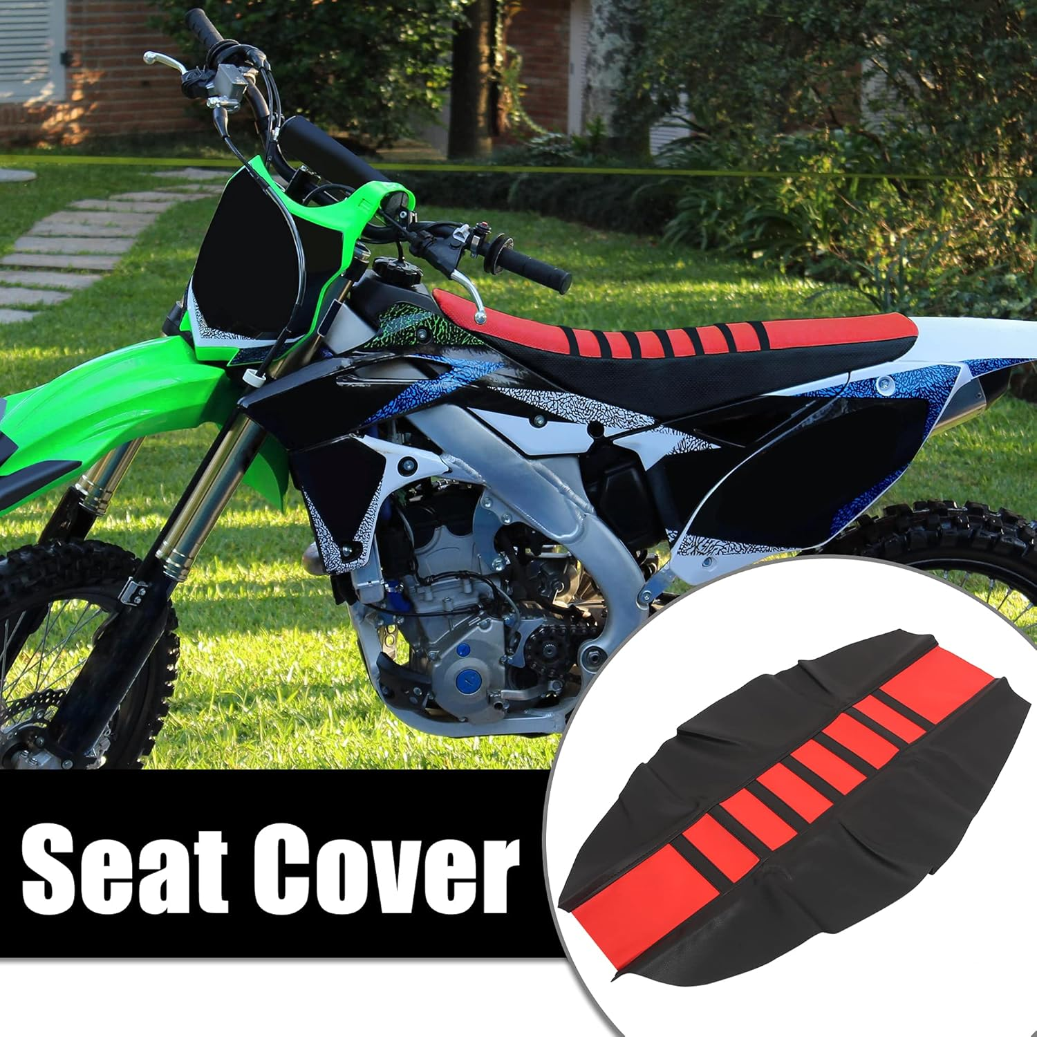X AUTOHAUX Motorcycle Dirt Bike Faux Leather Soft Seat Cover anti Slip Seat Cushion Red Black image number 6