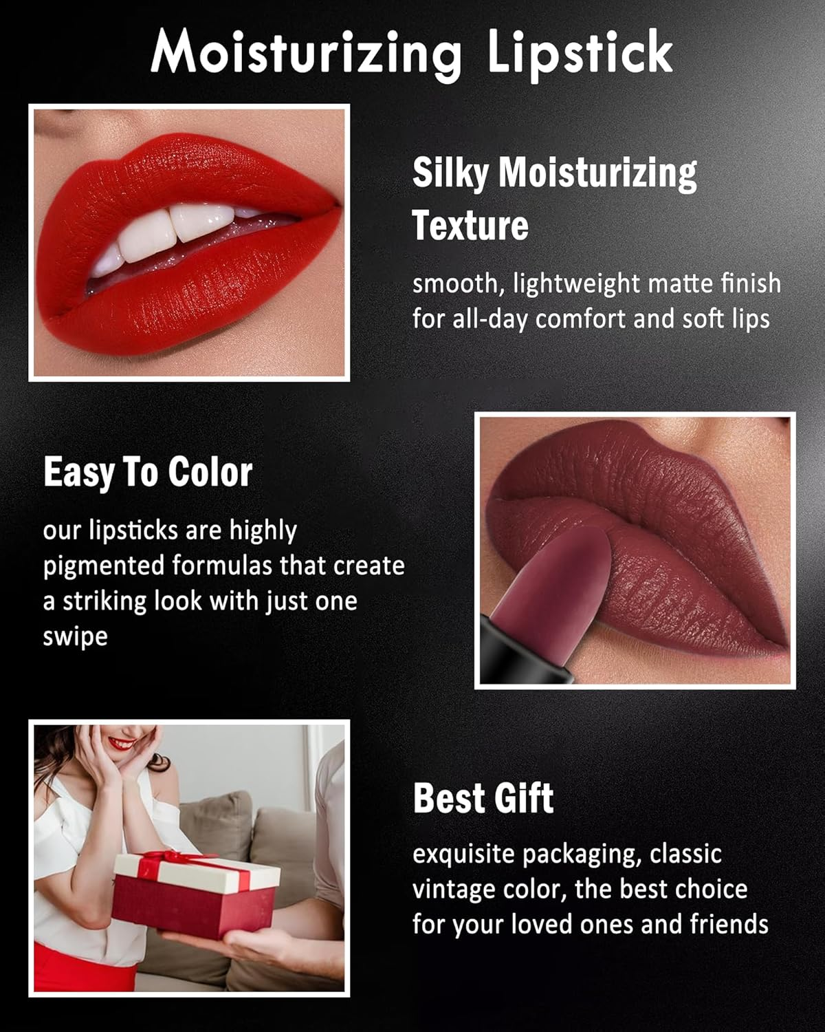 Matte Lipstick Plum, Silky Creamy Texture Lipsticks, Moisturising Lipstick for Cheeks Body Lips, Long-Lasting Moisture, Highly Pigmented Multi-Use Lip Makeup for Halloween 12 image number 5