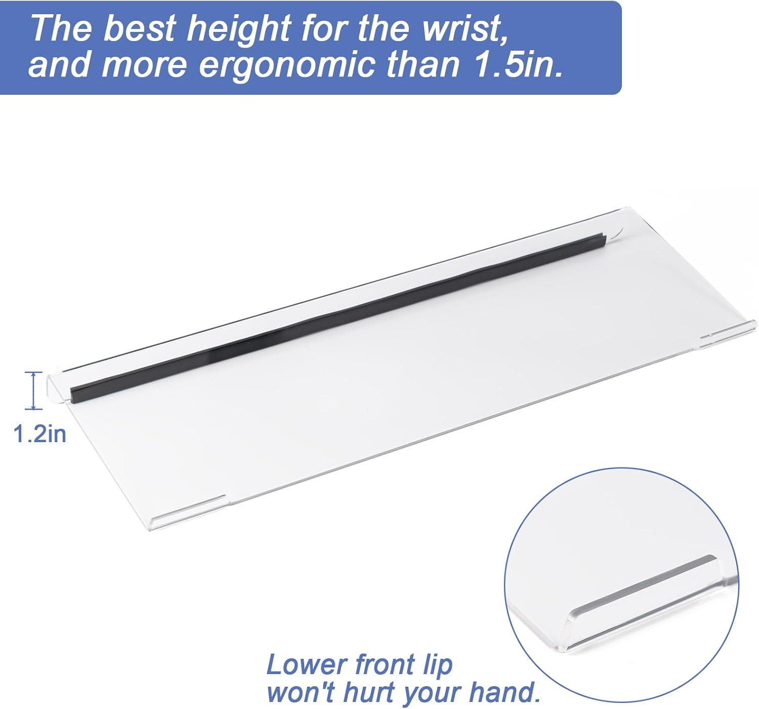 BOOMIBOO Clear Acrylic Tilted Computer Keyboard Holder for Ergonomic Typing, Keyboard Stand with Silicone Anti-Slip Strip, 17 X 5.7 Inch Keyboard Tray for Office Desk, Home, School image number 6