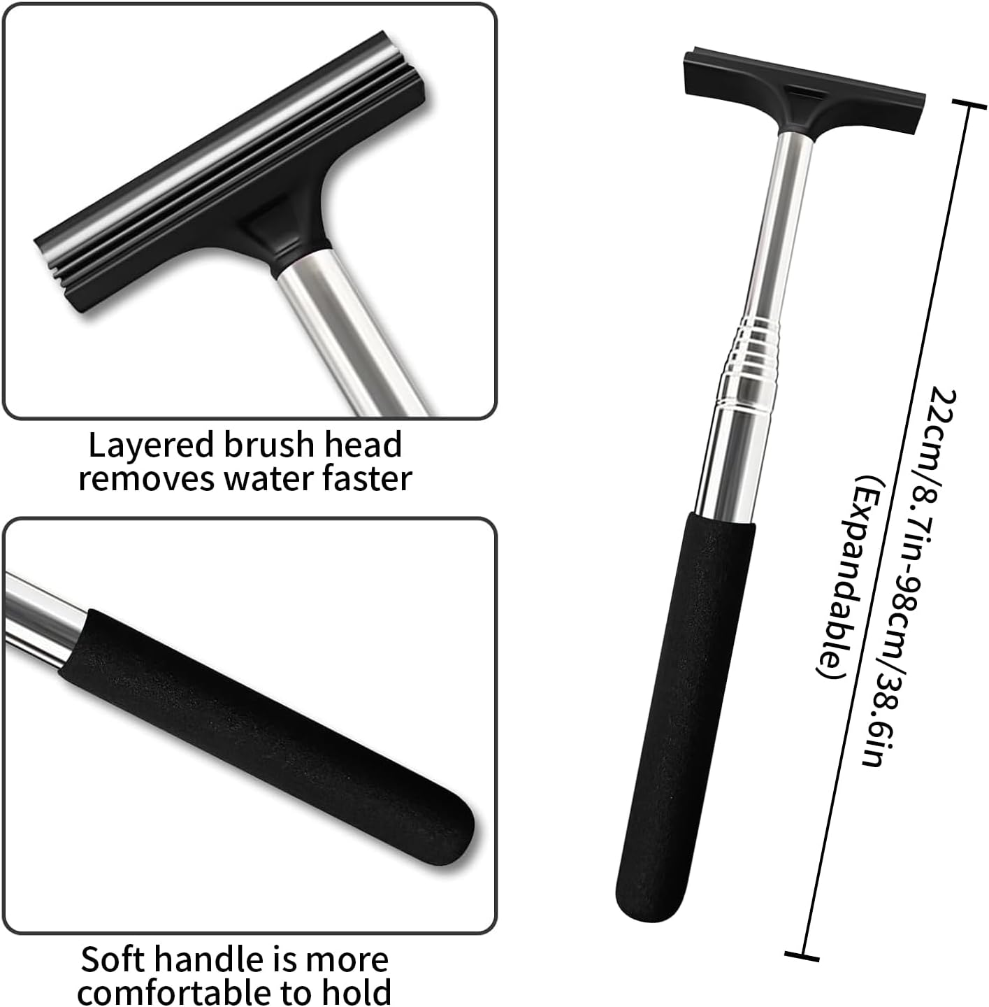 MAEZOE 2Pcs Car Mirror Squeegee with High Efficiency Water and Fog Removal Telescopic Portable Stainless Steel Ideal for Rainy Foggy Driving Perfect for Drivers and Car Enthusiasts image number 4