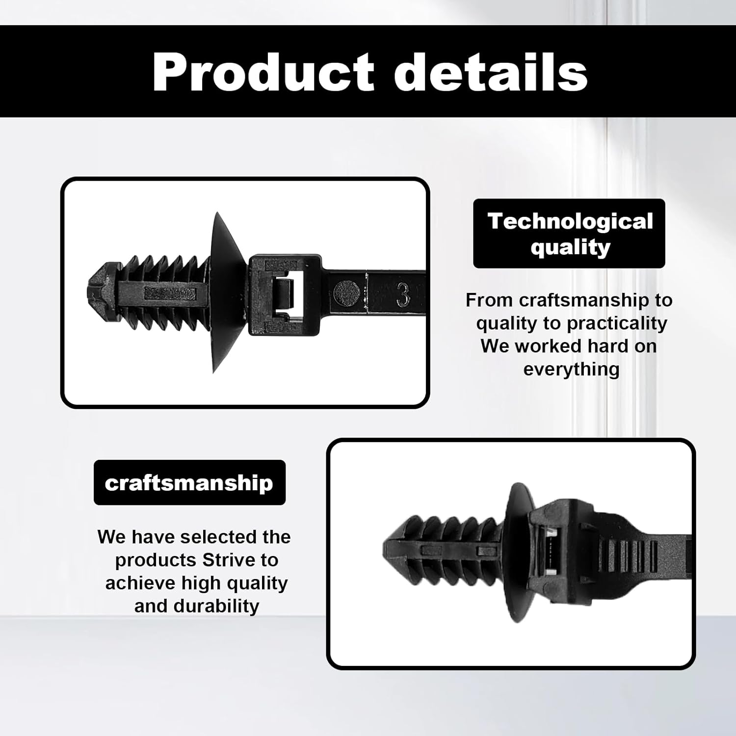 120Pcs Universal Nylon Push Mount Cable Zip Tie, Nylon Self Locking Cable Strap Compatible with Cars Boat Trailer Polaris UTV Side by Side Jeep Wrangler Engine Bay Wire Harness Restraint Ties image number 1