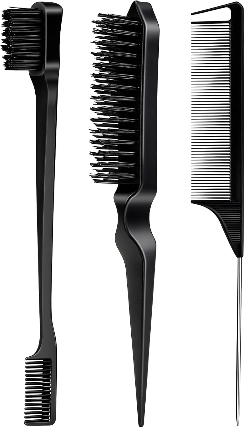 8 Pieces Styling Comb Set - Teasing Brush, Rat Tail Comb, Edge Brush for Slicking and Combing Hair for Women (Pink)