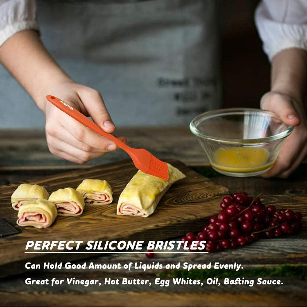 Walfos Silicone Basting Pastry Brush, Heat Resistant Pastry Brush Set, Strong Steel Core and One-Pieces Design, Perfect for BBQ Grill Kitchen Cooking, BPA Free and Dishwasher Safe, 2 Pcs (Orange) image number 3