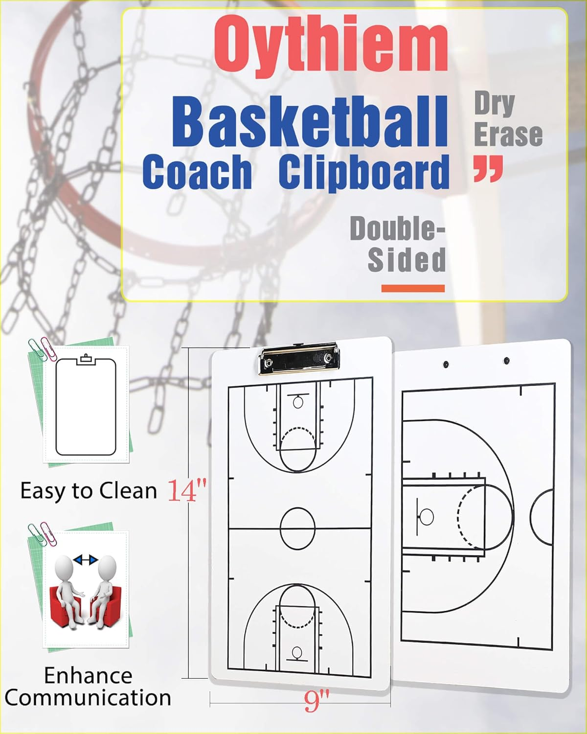 Basketball Coaching Board Double-Sided, Basketball Clipboard for Coaches, Basketball Dry Erase Board for Coaches, Basketball Whiteboard Tactical Play Board image number 4