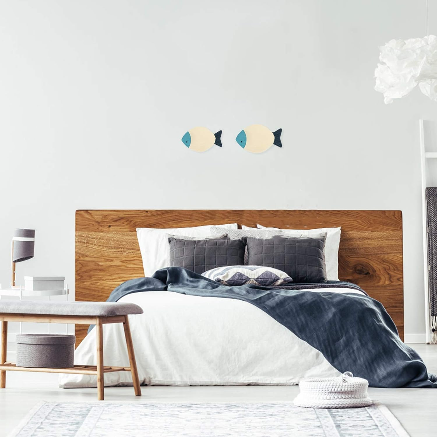 TOPPERFUN 2Pcs Small Fish Wall Hanging Decoration Fish Shaped Hanging Pendant Wall Art Decor for Home Ornament Wood Ornaments for Living - Sky-Blue image number 4