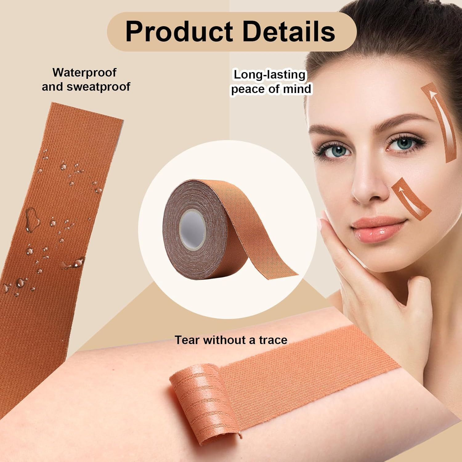 2 Pcs Facial Myofascial Lift Tape, Face Lift Tape & Patchesskin Tightening Kinesiology Tape for Firming Tightening Skin Facial Patches & Unisex Skin Care Body, Facial Patches 2.5Cm*5M image number 3