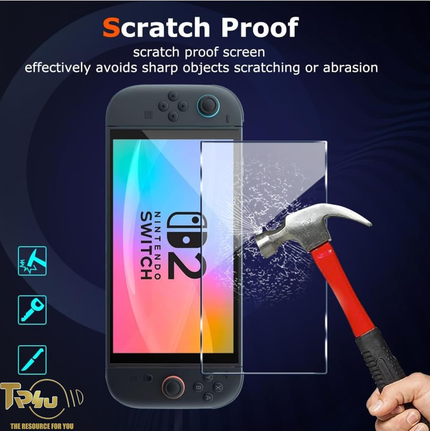 TR4U 2 in 1 Nintendo Switch 2 Screen Protector (2 PACK) - anti Fingerprint - Easy Installation - 9H Hardness Tempered Glass - Premium Shatterproof HD Clear - Screen Protector for Nintendo Switch 2 8"(2025) image number 5