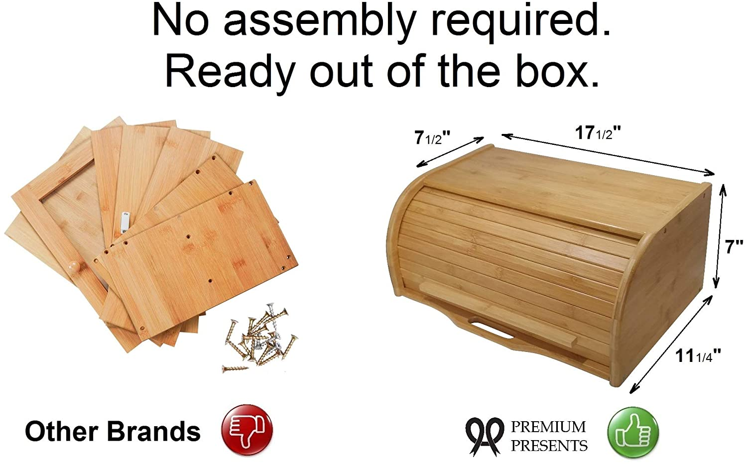 Premium Presents Vintage Natural Bamboo Roll Top Bread Box, 7 X 17.3125 X 11 Inches, Rectangular, Kitchen Counter Organizer, Bread Storage image number 4