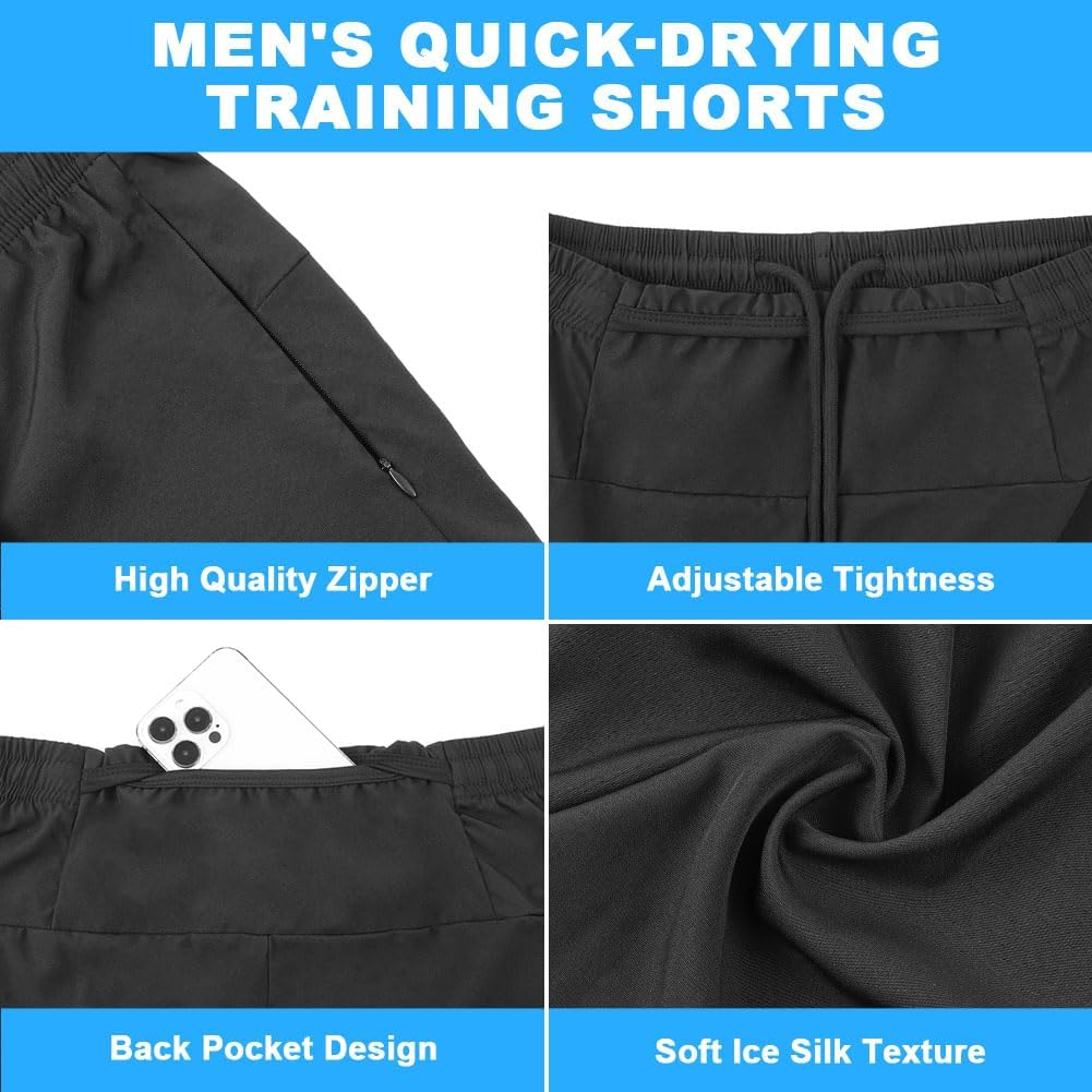 Diuli Men'S Sports Shorts, Men'S Sports Shorts, Quick Sports Shorts with Zip Pockets, Running Trousers for Fitness, Outdoor, Gym, Basketball, Black-L, Large image number 1