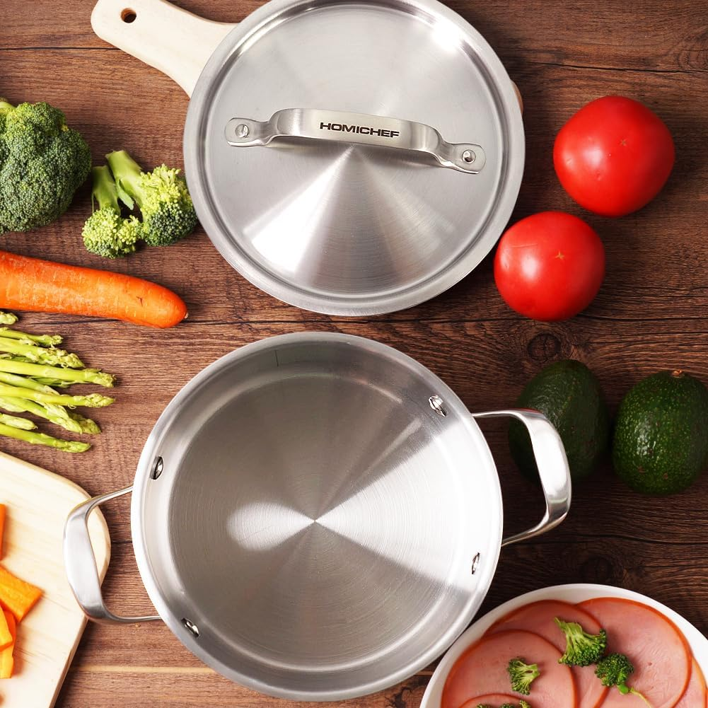 HOMI Chef Matte Polished Nickel Free Stainless Steel 3.2L Stock Pot with Lid (No Toxic Non Stick Coating, 20 CM Straight Sided) - Small 3.2L Pot with Lid image number 1