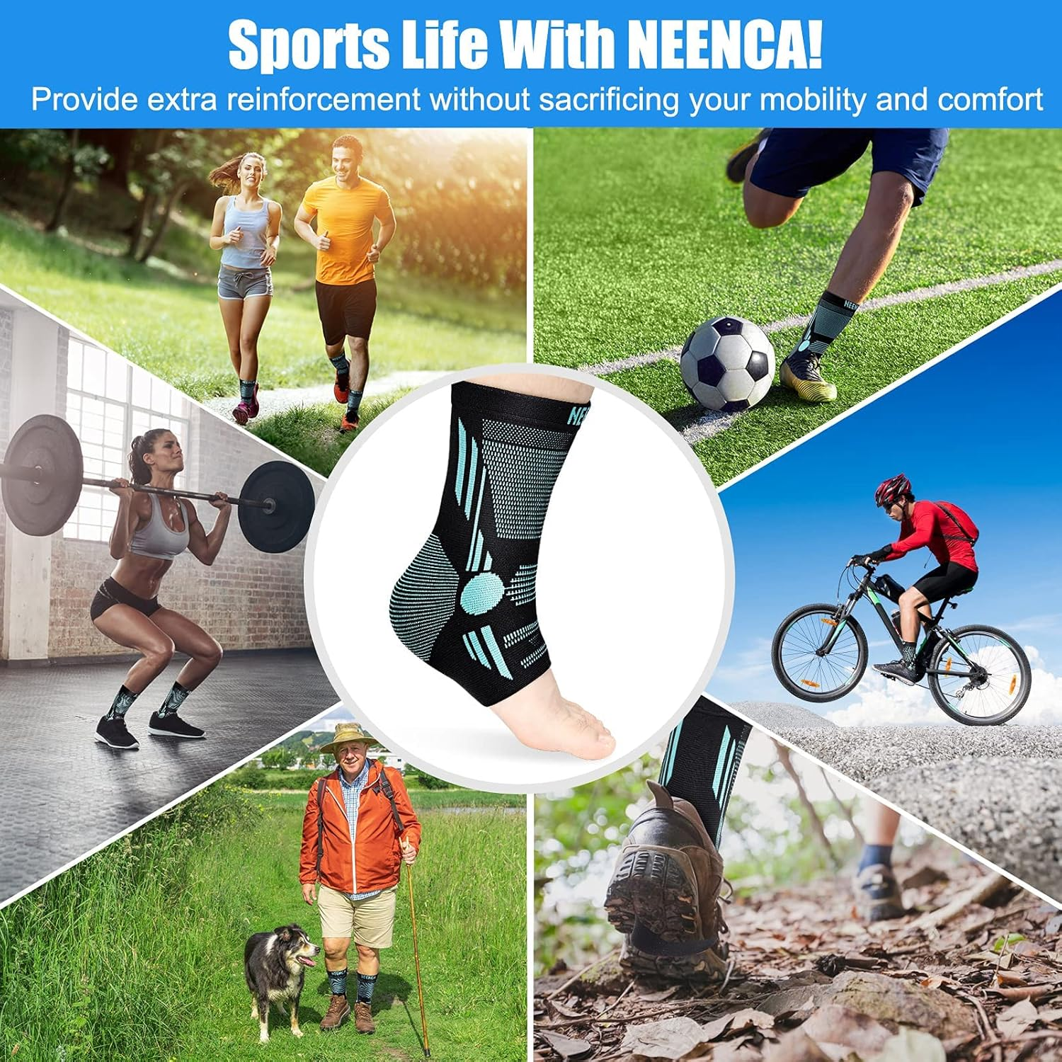 NEENCA Ankle Brace for Pain Relief, 2 Pack Compression Ankle Sleeves Set. Ankle Support Stabilizer for Achilles Tendonitis, Plantar Fasciitis, Joint Pain, Swelling, Arthritis, Sport - FSA/HSA Approved