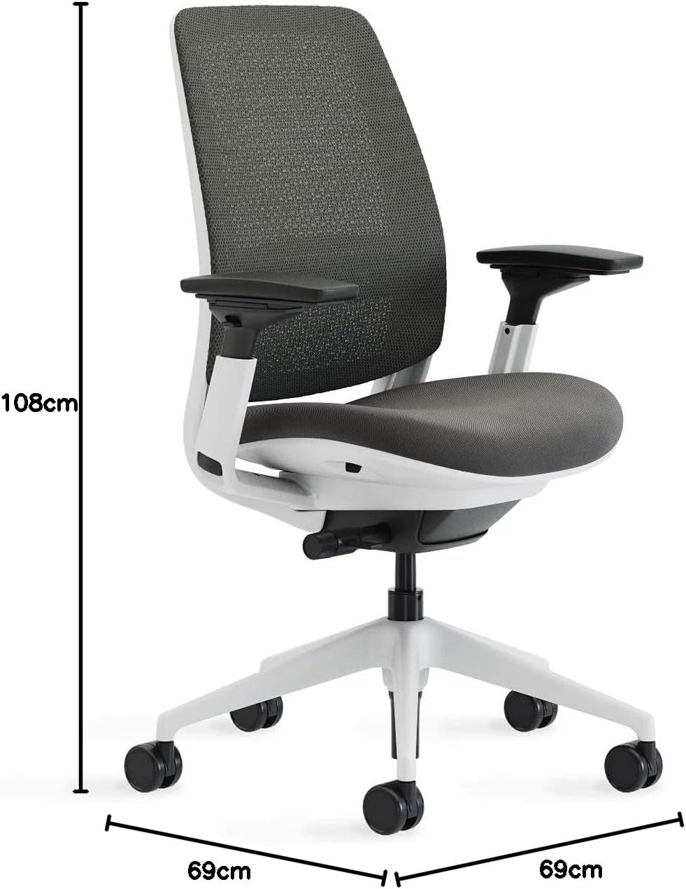 Steelcase Series 2 Ergonomic Office Chair, 3D Microknit Licorice Back, Graphite Grey Fabric Seat; Seagull White Frame, Adjustable Lumbar, Seat Depth Adjustment, Breathable Mesh Back image number 1