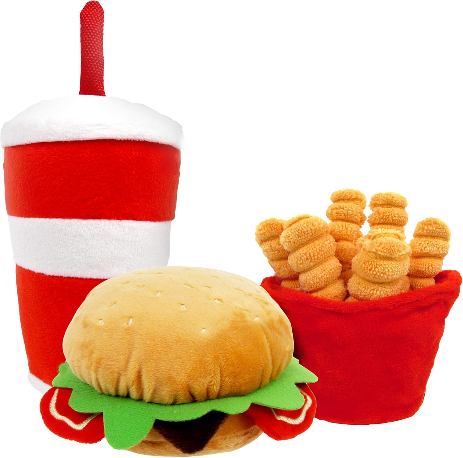 TONBO Happy Chow Combo - Squeaky Plush Cute Dog Toys, Burger, Fries, Soda (Happy Chow Combo) image number 3
