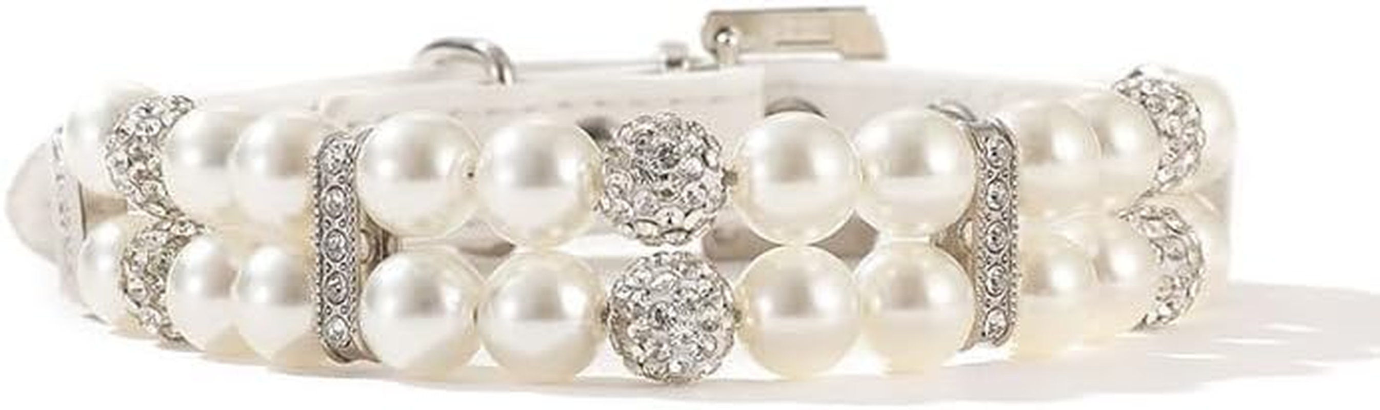 2 Pieces Dog Artificial Pearl Collars Leash Set 2 Rows Pet Imitated Pearl Necklace and Imitated Pearl Wire with Crystal Rhinestone Cat Imitated Pearl Neck Strap for Pet (White, M) image number 2