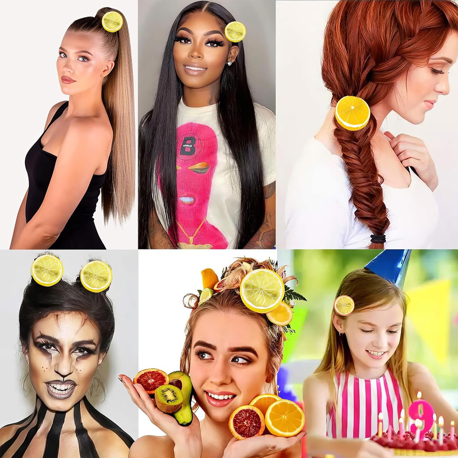 RTRTGS Pack of 2 Hair Clips + 2 Orange Discs Elastic Hair Scrunchie Girls Women Cute Fruit Hair Accessories for Carnival Party Costume Women'S Orange Earrings Aperol image number 3