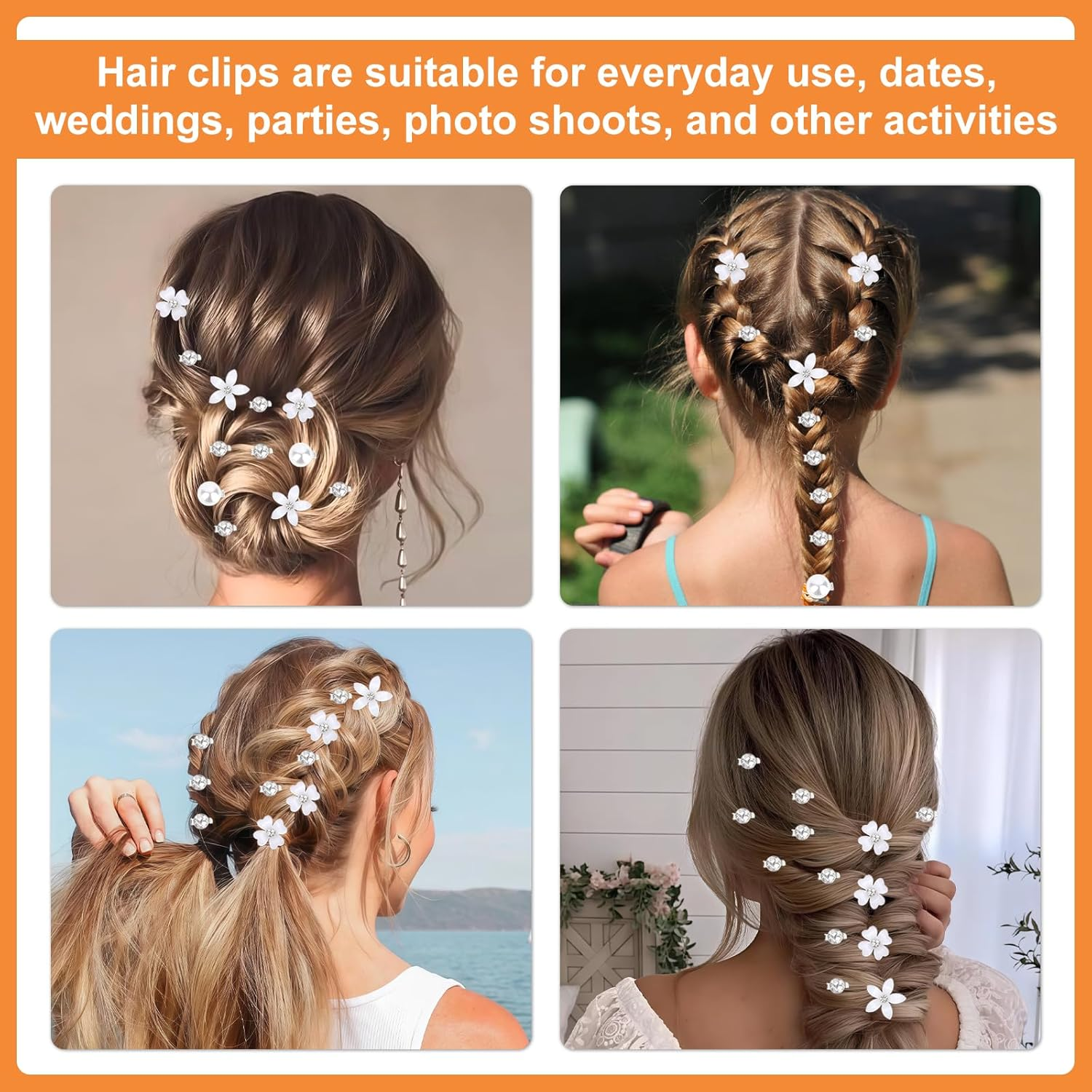 Pack of 20 Mini Flower Hair Clips with Rhinestones, Mini Hair Accessories Wedding, Flowers Hair Clip Small, Bridal Hair Clips Flowers, Small Mini Hair Clips Flowers White for Girls and Women image number 5