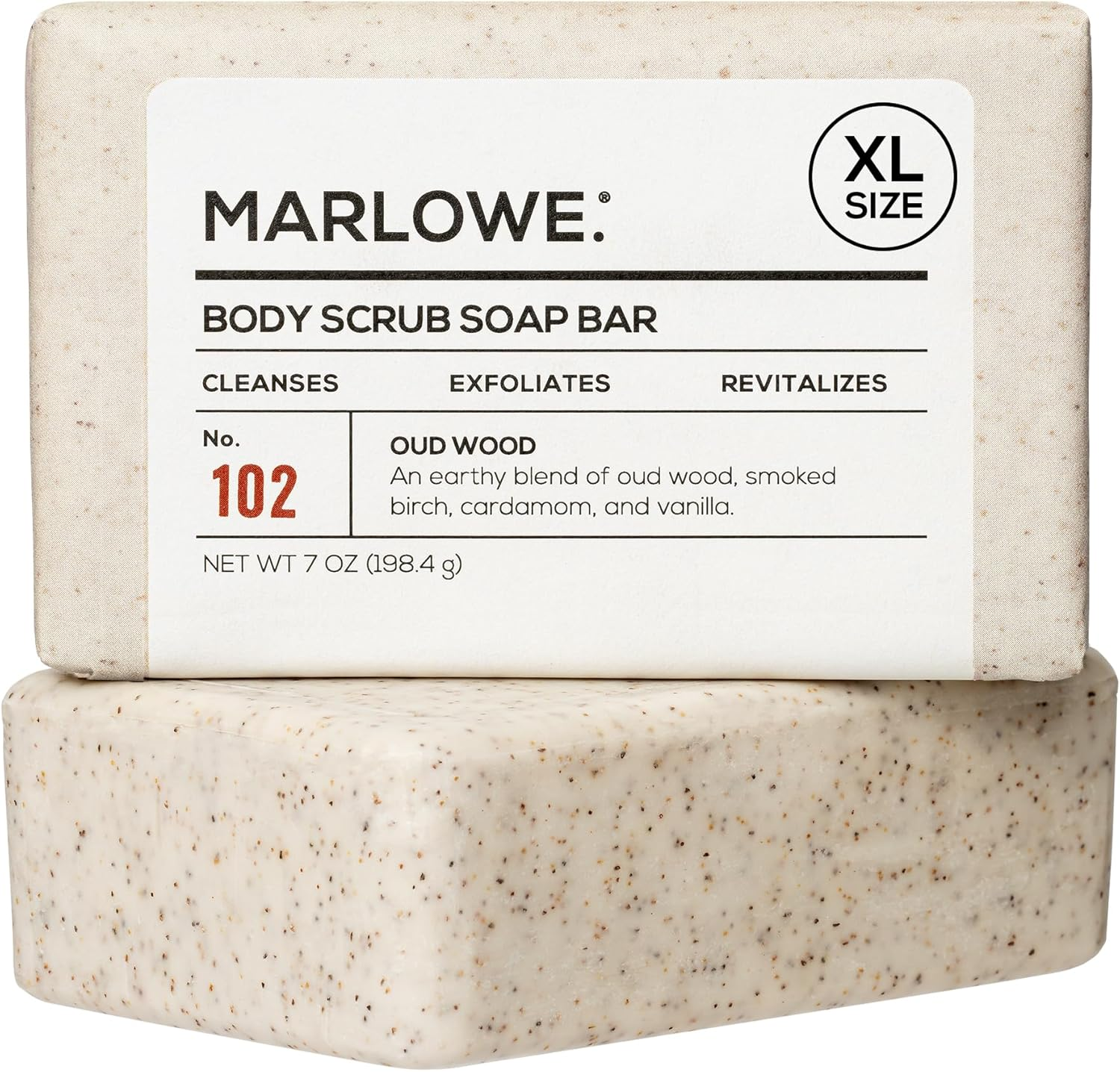 MARLOWE. No. 102 Body Scrub Soap 7 Oz, Oud Wood, Exfoliating Soap Bar with Shea Butter, Olive Oil & Green Tea Extracts, Cleanses, Smooths & Revitalizes Skin, Earthy & Smoky Scent image number 2