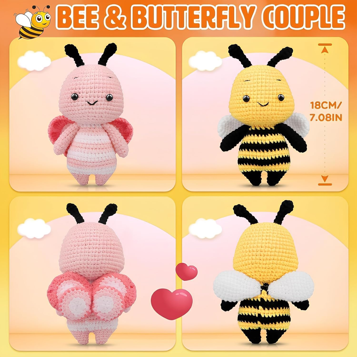 Crochet Kit for Beginners,Crochet Animal Kit for Beginners with Step-By-Step Video Tutorials,Learn to Crochet Kit for Kids Ages 13+ and Adults,Crochet Decoration Supplies DIY Craft Gift,Crochet Bees image number 4