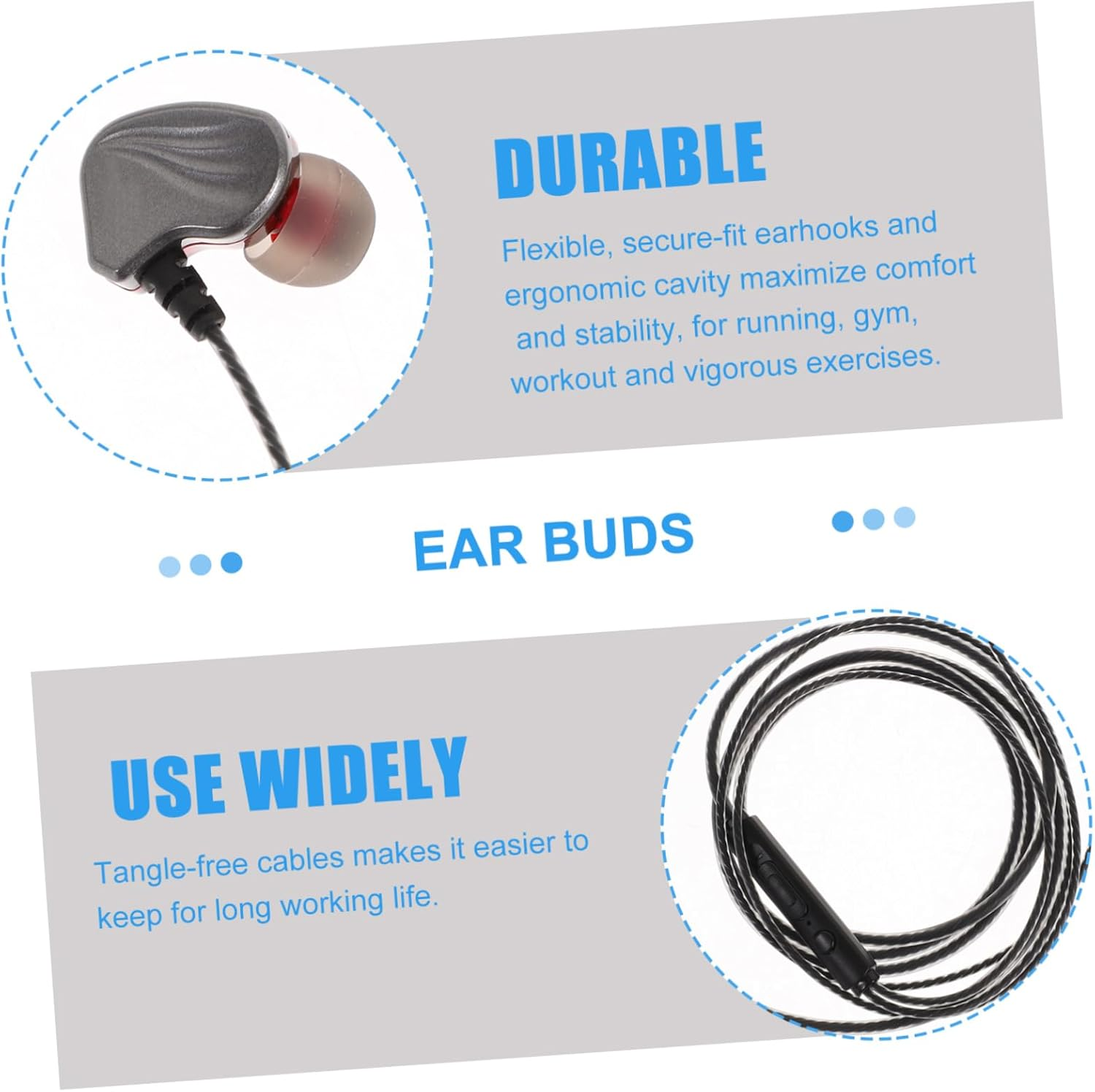 Hoement -Ear Headphone Bass Earbud with Mic Wired Type-C Earphone for Phone Tablet Gaming Stereo Subwoofer Earbuds Grey Sports Use image number 1