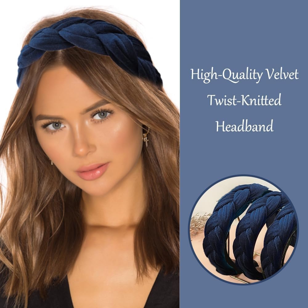 Navy Blue Velvet Headband Braided Headband, Velvet Braided Headbands, Velvet Headbands, Traditional Hair Accessories, for Women and Girls, Ideal for Refined Daily Looks image number 2