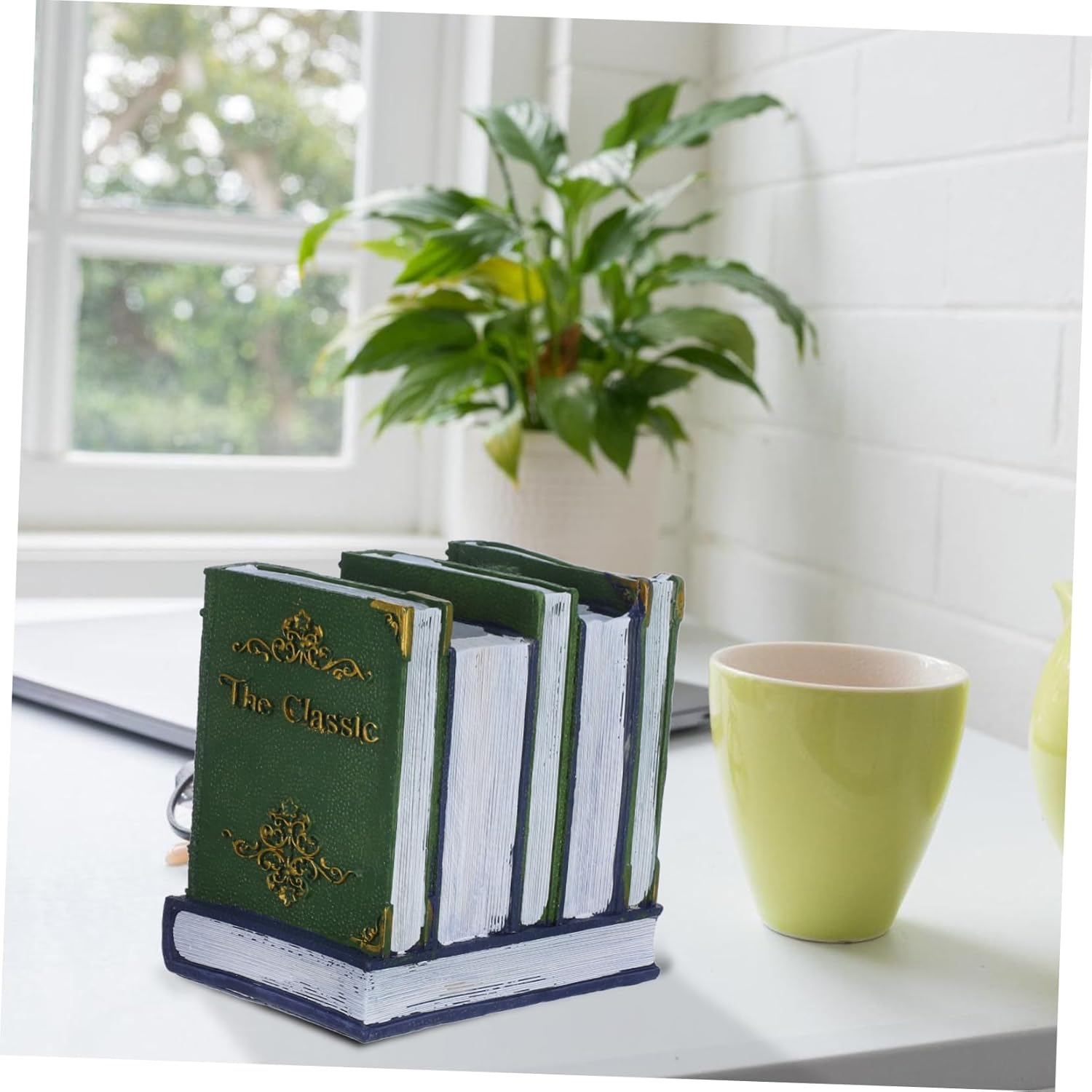 Book Shape Pen Holder Resin Pencil Holder Vintage Decor Office Decoration - Green image number 1