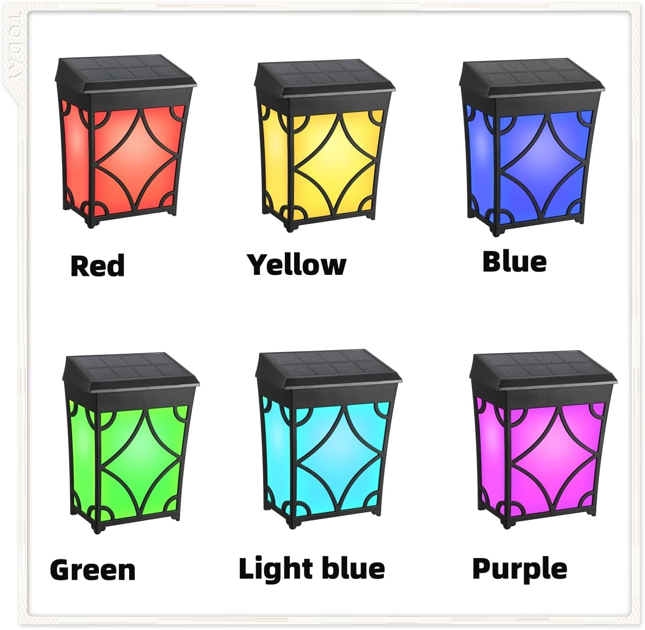 2 Pack Solar Deck Lights Outdoor Wall Light LED Garden Light Wireless Waterproof Fence Lights, Porch, Garage (Multi-Colored + Warm Light) image number 3