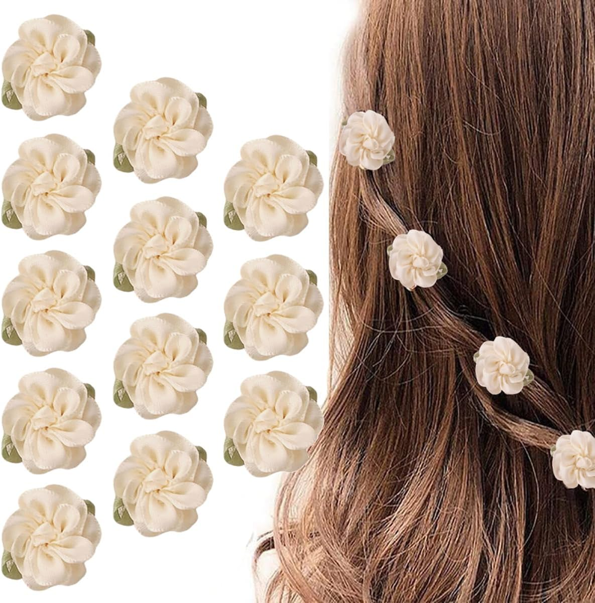 12 Pieces White Mini Rose Hair Clips Jasmine Flower Hair Clips Headdress Vintage Hair Pins for Party Wedding Daily Wear image number 1