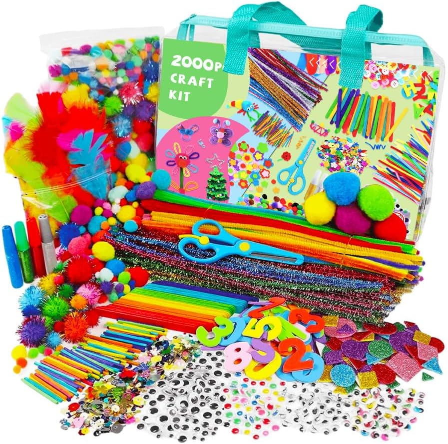 2000Pcs Arts and Crafts Supplies for Kids 6+ &ndash; DIY Projects Case Filled with Pom Pom Box Craft Kit Library, Beads, Buttons, Scissors, and Pipe Cleaners with Easy Instructions image number 4