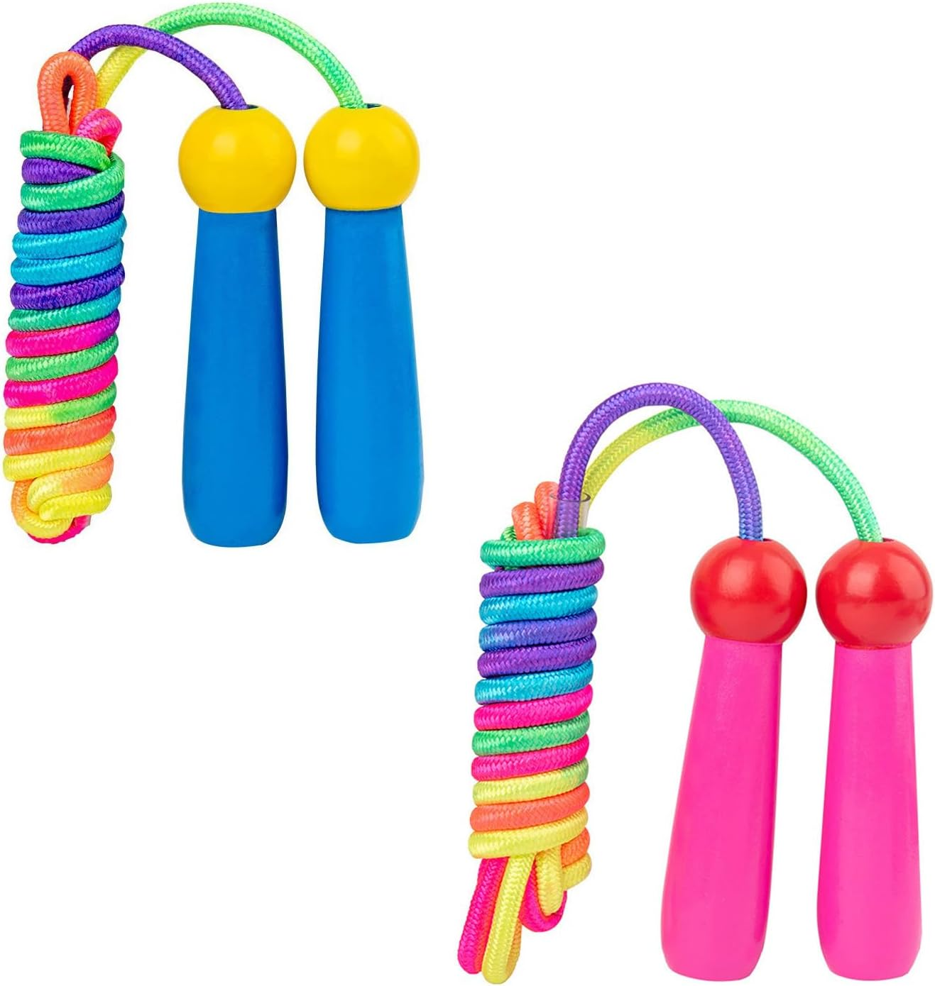 Tjhypenete 2 Pcs Jump Rope for Kids, Rainbow Skipping Rope, Adjustable Length Jumping Rope with Wooden Handle, Cotton Rope for Gymnastics, Training, Exercise, Workout, Weight Loss, Outdoor Activity image number 3