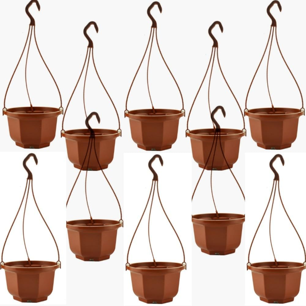 FUNNTY 10PCS Hanging Planters, Hanging Plant Containers with Drainage Holes and Hooks for a Home Garden Balcony Porch (Brown) image number 2